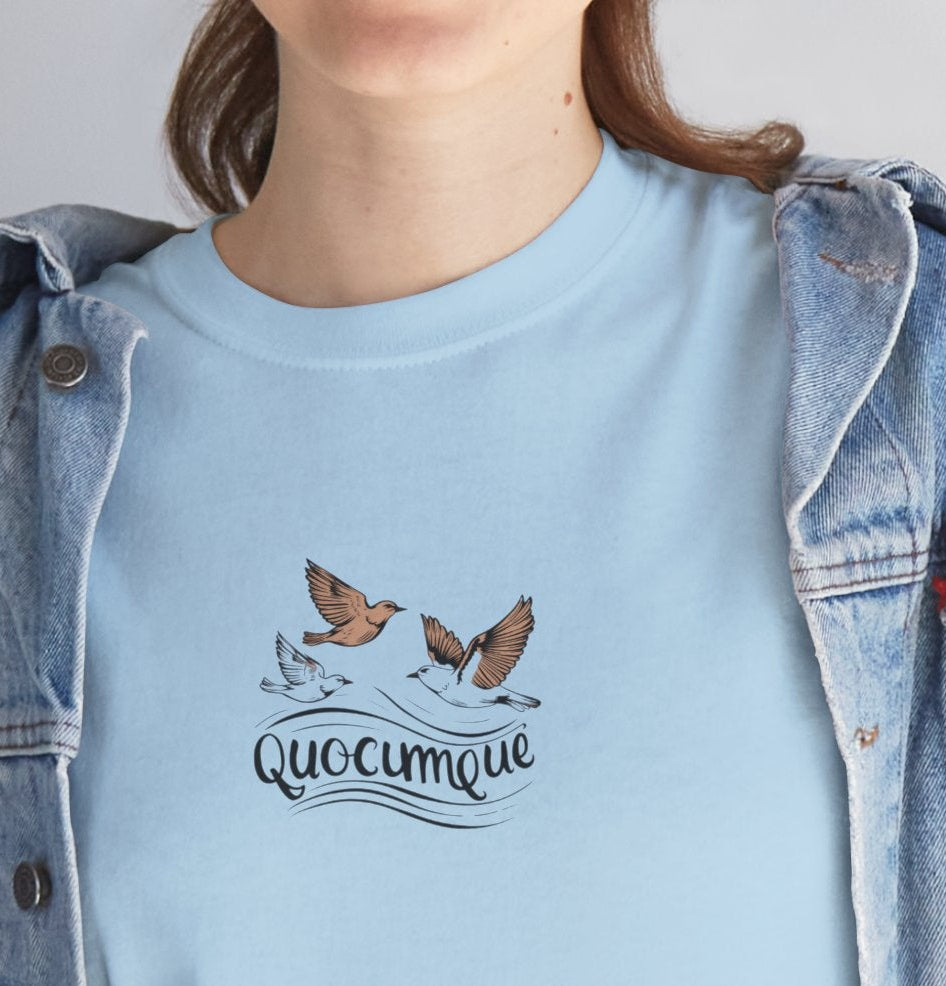 T-shirt Quocumque, Petits Oiseaux, Confort Coton, Sobre, Elégant, Souvenir Unique, Cadeau, Unisexe, Esprit Voyageur, Adulte,