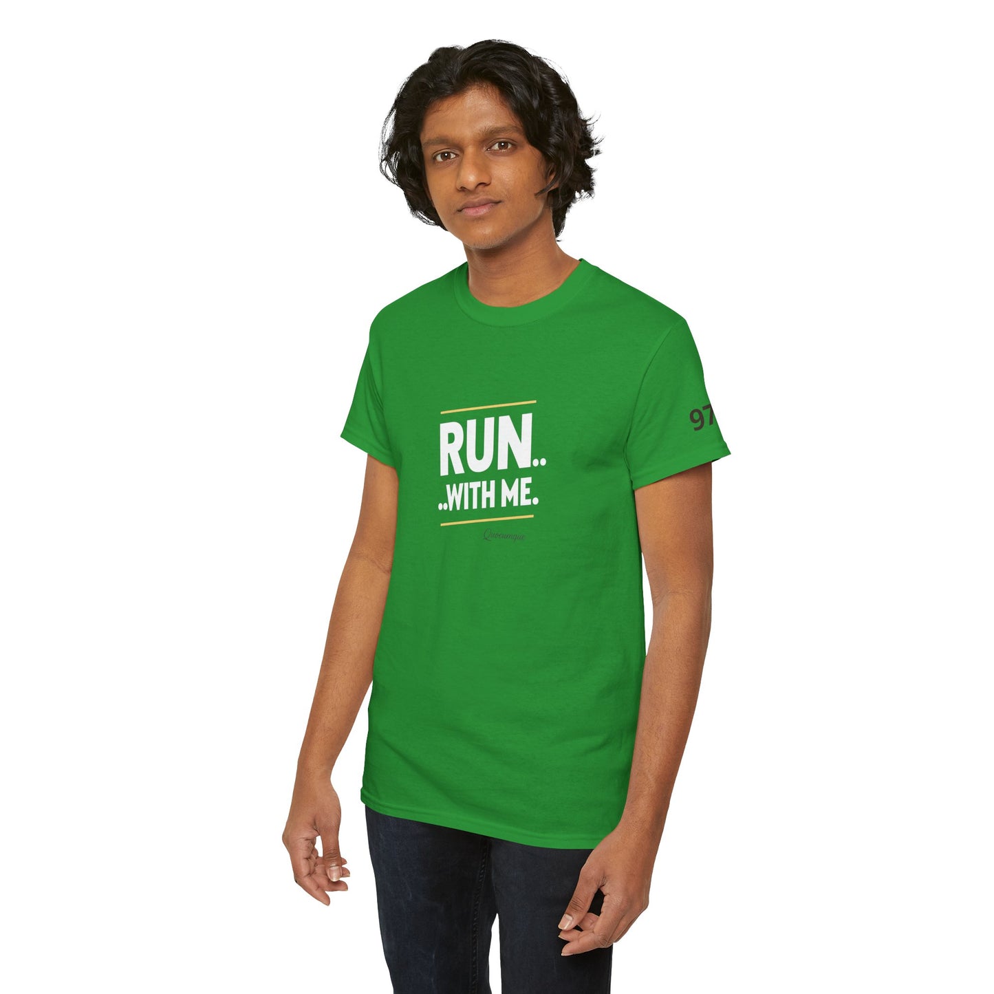 T-shirt Quocumque "RUN With me ", Île de La Réunion", Confort Coton, Sobre, Elégant, Souvenir Unique, Cadeau, Unisexe, Esprit Voyageur