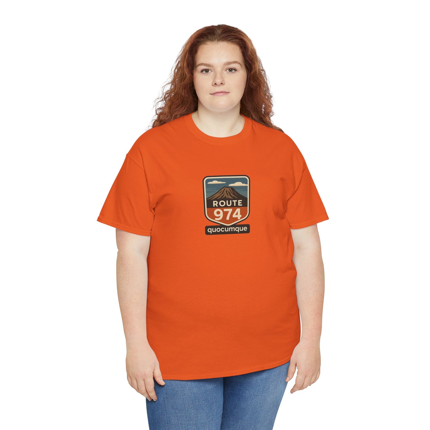 T-shirt "Route 974", Volcan, Exotisme, Destination Île de La Réunion, Confort Coton, Sobre, Elégant, Souvenir Unique, Cadeau, Unisexe, Esprit Voyageur