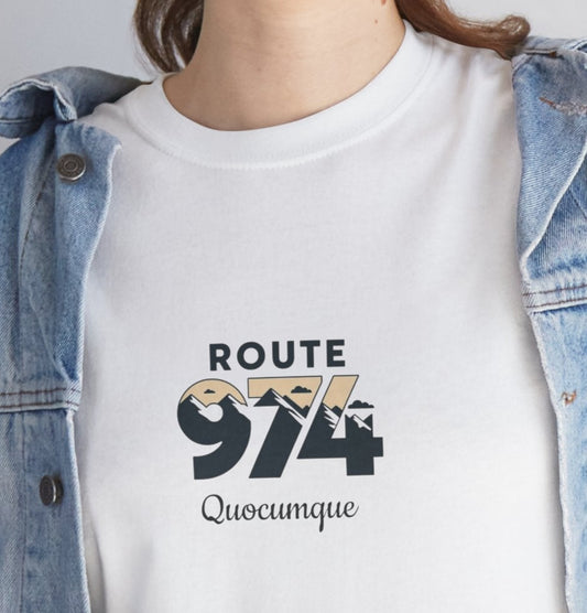 Copy of T-shirt "Route 974", Destination île de La Réunion, Confort Coton, Sobre, Elégant, Souvenir Unique, Cadeau, Unisexe, Esprit Voyageur