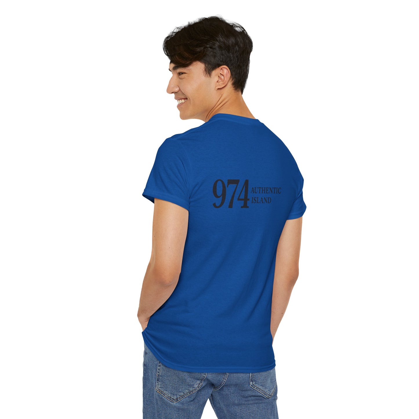 T-shirt "974 Île Authentique", Exotisme, Destination Île de La Réunion, Confort Coton, Sobre, Elégant, Souvenir Unique, Cadeau, Unisexe, Esprit Voyageur
