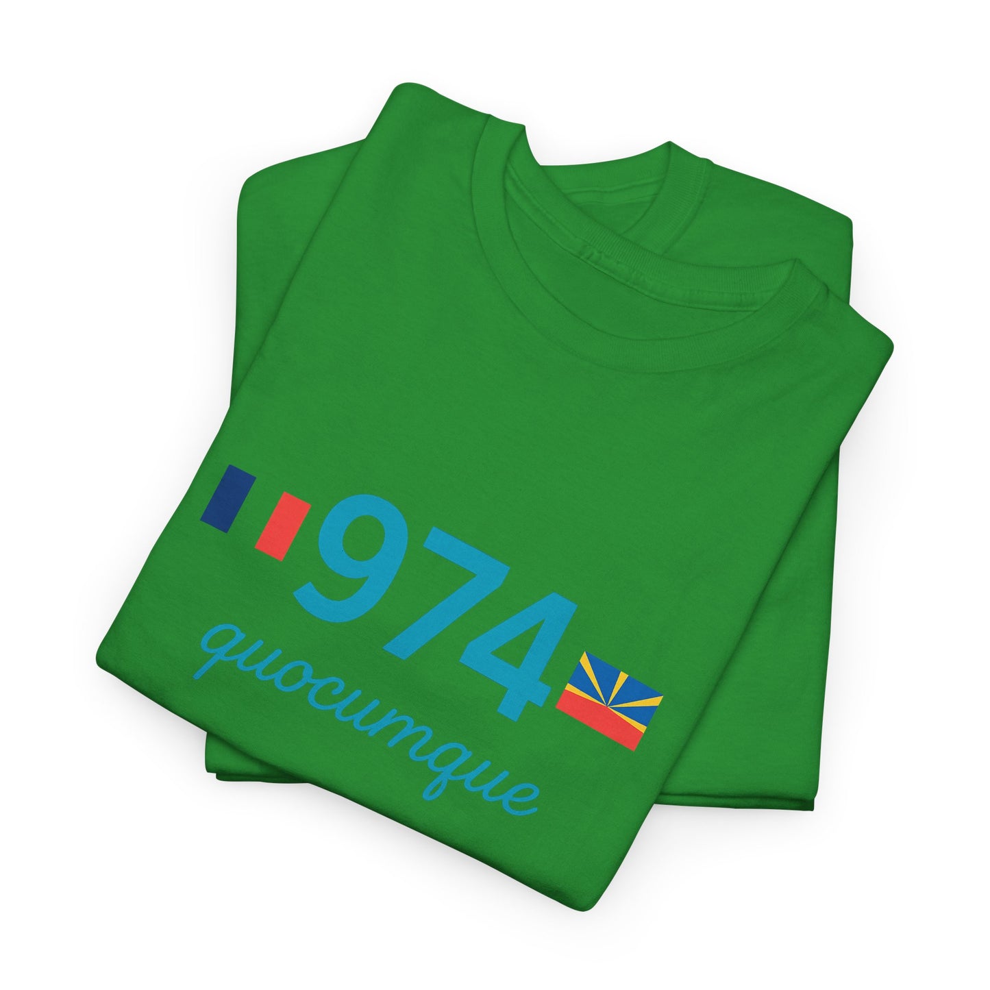 T-shirt "974 Drapeaux", Île de La Réunion, Confort Coton, Sobre, Elégant, Souvenir Unique, Cadeau, Unisexe, Esprit Voyageur