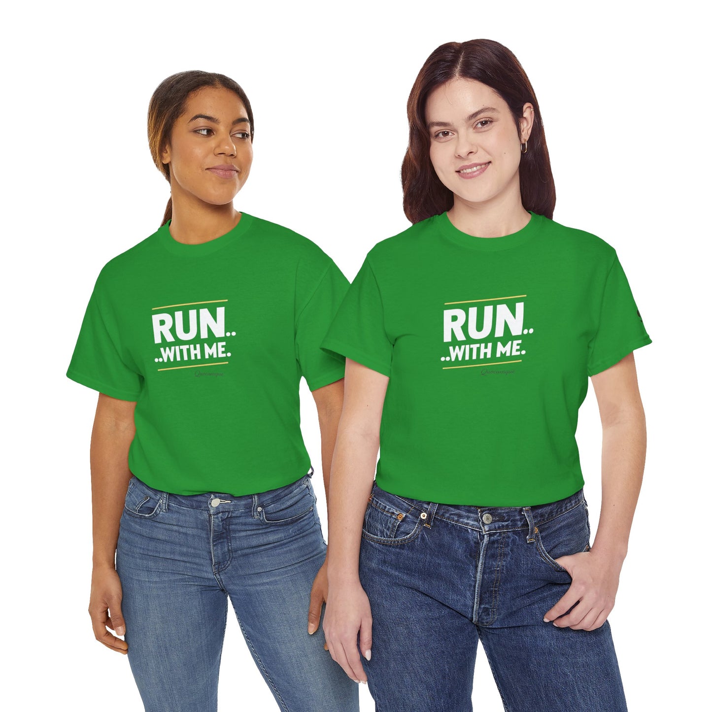 T-shirt Quocumque "RUN With me ", Île de La Réunion", Confort Coton, Sobre, Elégant, Souvenir Unique, Cadeau, Unisexe, Esprit Voyageur