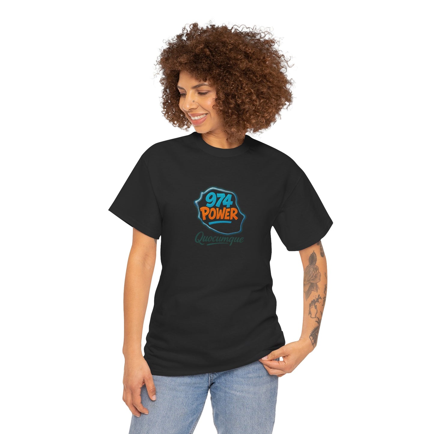 T-shirt "974 Power", Exotisme, Destination Île de La Réunion, Confort Coton, Sobre, Elégant, Souvenir Unique, Cadeau, Unisexe, Esprit Voyageur