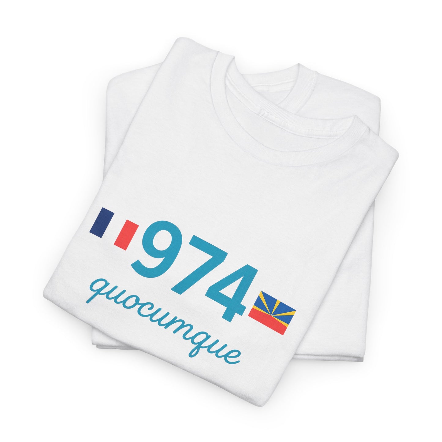 T-shirt "974 Drapeaux", Île de La Réunion, Confort Coton, Sobre, Elégant, Souvenir Unique, Cadeau, Unisexe, Esprit Voyageur