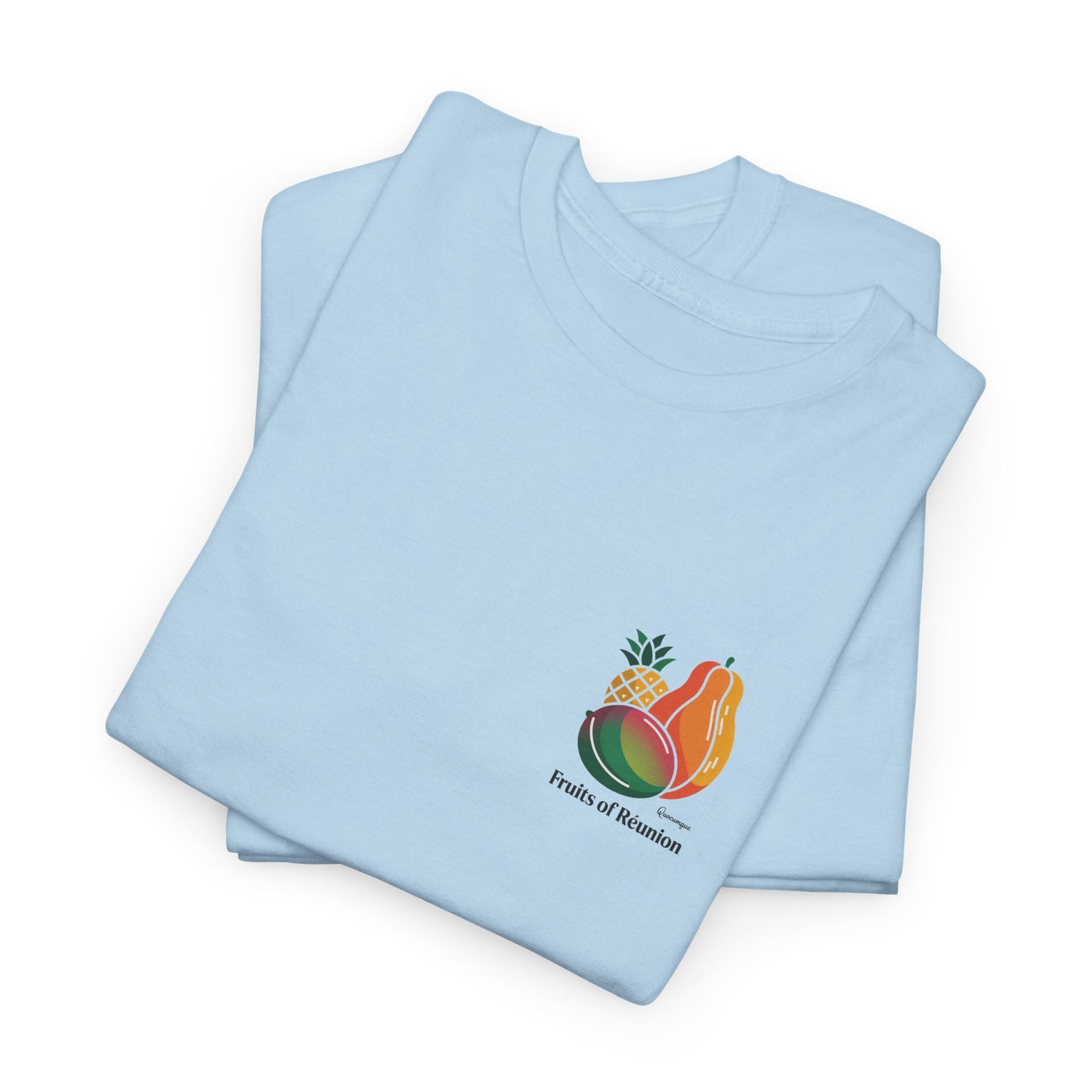 T-shirt "Fruits of Réunion", Île de La Réunion, Confort Coton, Sobre, Elégant, Souvenir Unique, Cadeau, Unisexe, Esprit Voyageur
