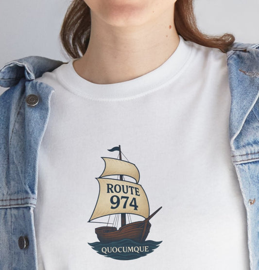 T-shirt "Route 974", Voile, Exotisme, Destination Île de La Réunion, Confort Coton, Sobre, Elégant, Souvenir Unique, Cadeau, Unisexe, Esprit Voyageur