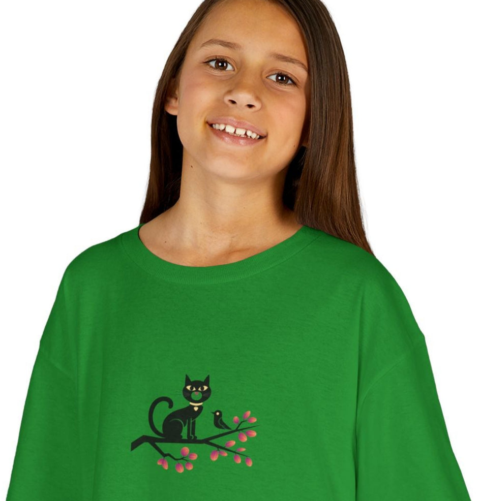 T-shirt Quocumque "Chat Oiseau", Douceur Coton, Pour les enfants de 5-6 ans( Taille XS), Pour les 7-8 ans( taille S), Pour les 9-10 ans( taille M), Pour les 11-12 ans( taille L), Pour les 13-14 ans( taille XL)