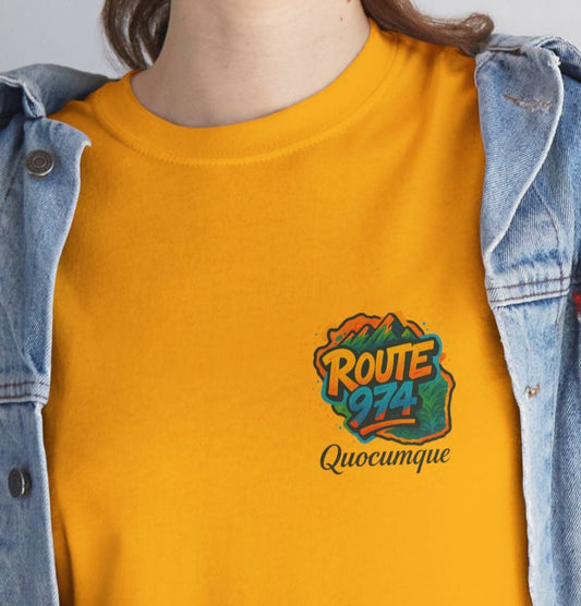 T-shirt "Route 974 Montagne", Destination Île de La Réunion, Confort Coton, Sobre, Elégant, Souvenir Unique, Cadeau, Unisexe, Esprit Voyageur