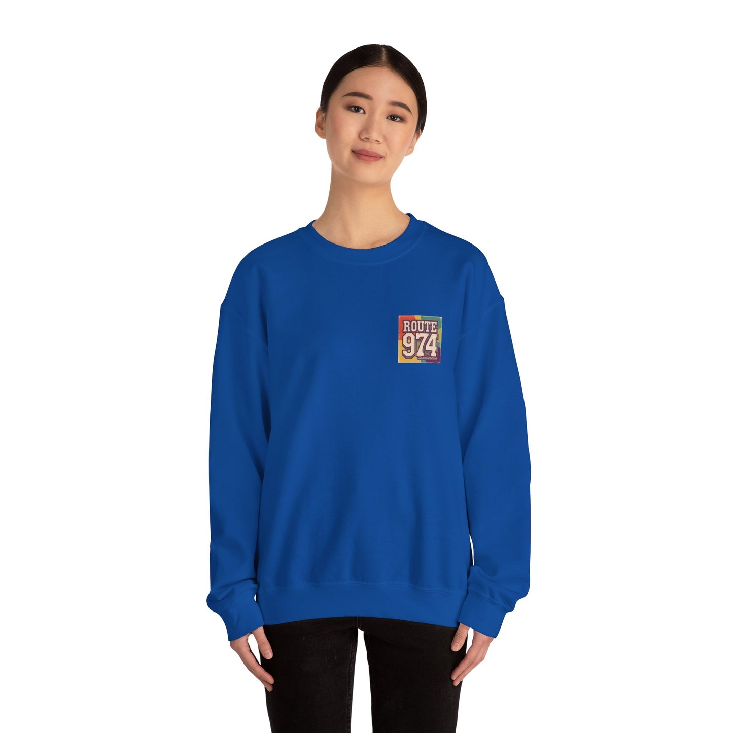 Sweat-Shirt Quocumque "Route 974", Période Hippies, Destination l'Île De La Réunion, Adulte, Homme, Femme, Sportive, Sportif, Décontracté, Élégant, Classique,