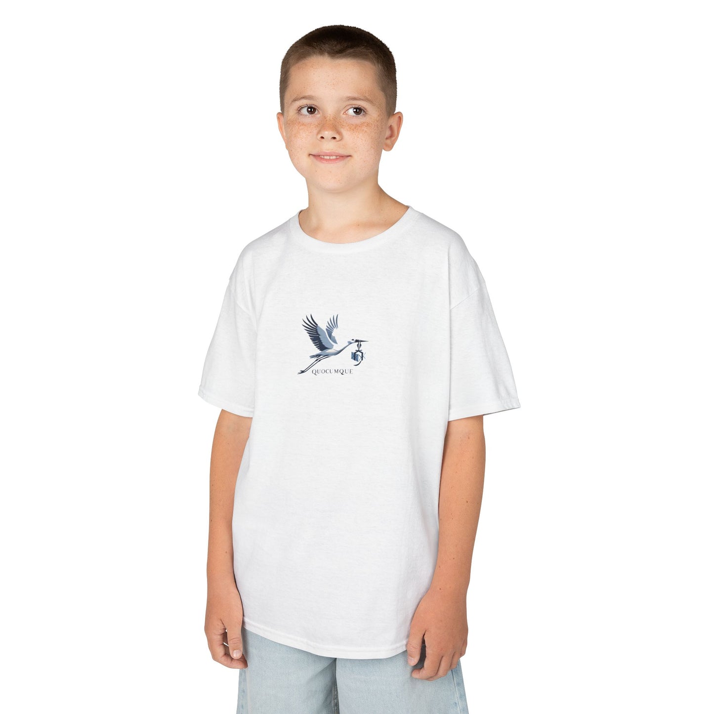 T-shirt Quocumque "Cigogne", Douceur Coton, Pour les enfants de 5-6 ans( Taille XS), Pour les 7-8 ans( taille S), Pour les 9-10 ans( taille M), Pour les 11-12 ans( taille L), Pour les 13-14 ans( taille XLS)