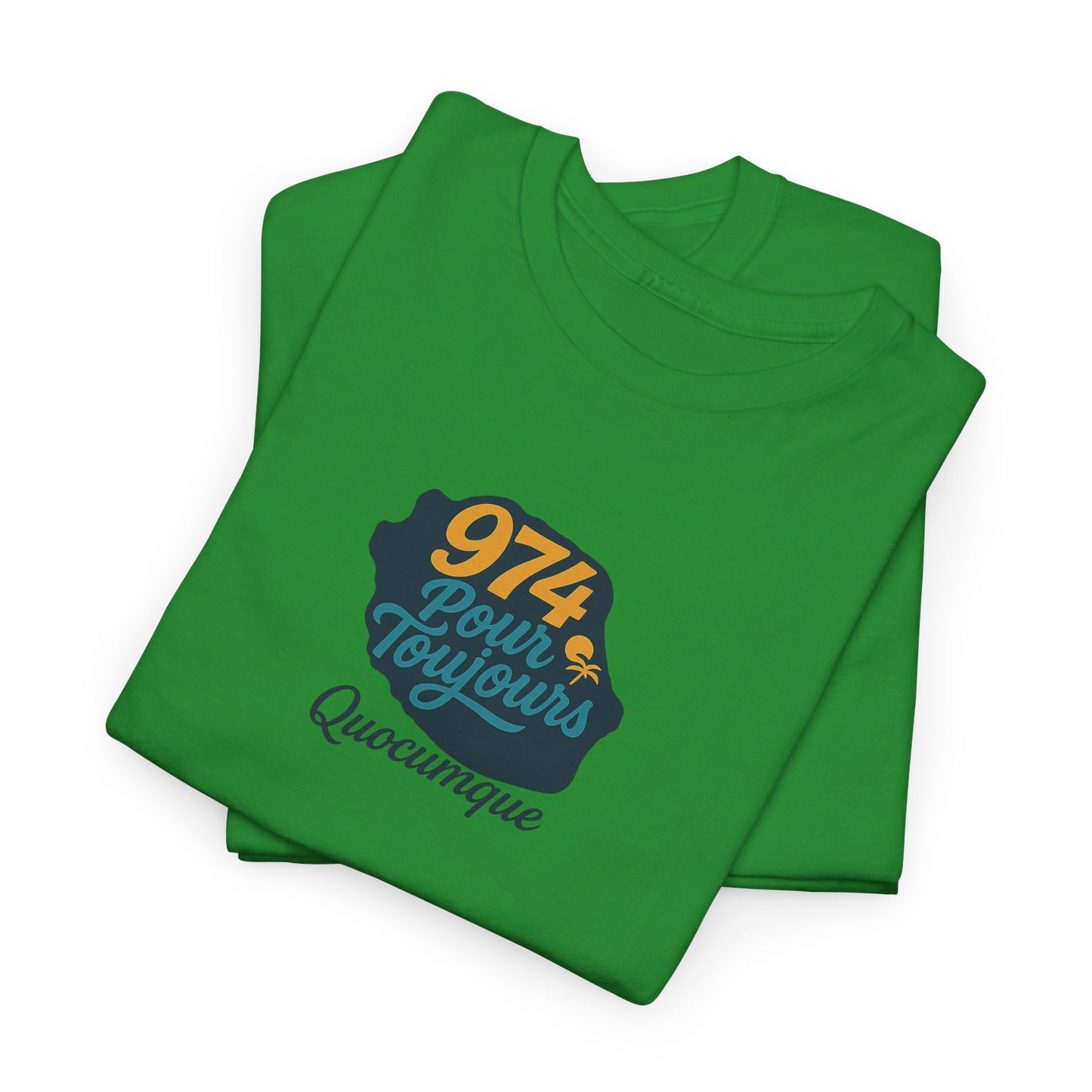 T-shirt Quocumque "974 Pour Toujours", Île de La Réunion, Confort Coton, Elégant, Souvenir Unique, Cadeau, Unisexe, Esprit Voyageur, Créole, Bourbon