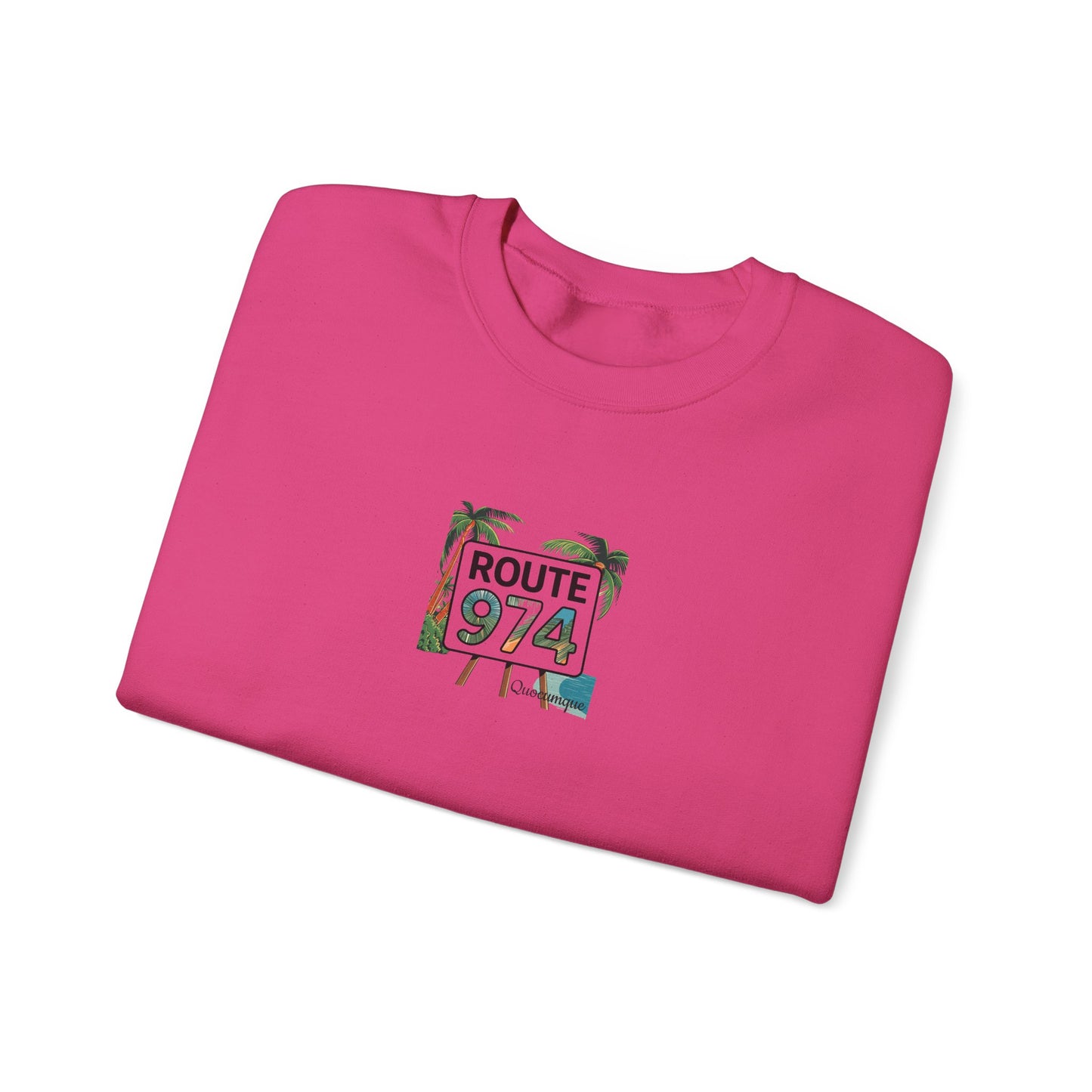 Sweat-Shirt Quocumque "Route 974", Exotique, Destination l'Île De La Réunion, Adulte, Homme, Femme, Sportive, Sportif, Décontracté, Élégant, Classique,
