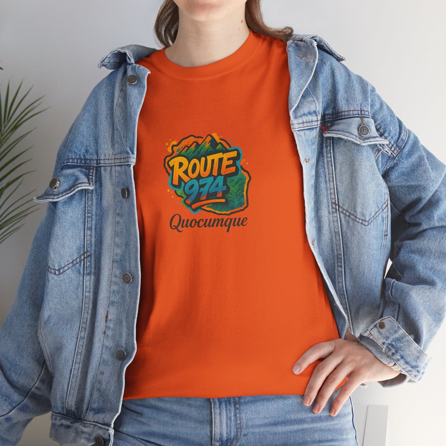 T-shirt "Route 974 Montagne", Destination Île de La Réunion, Confort Coton, Sobre, Elégant, Souvenir Unique, Cadeau, Unisexe, Esprit Voyageur