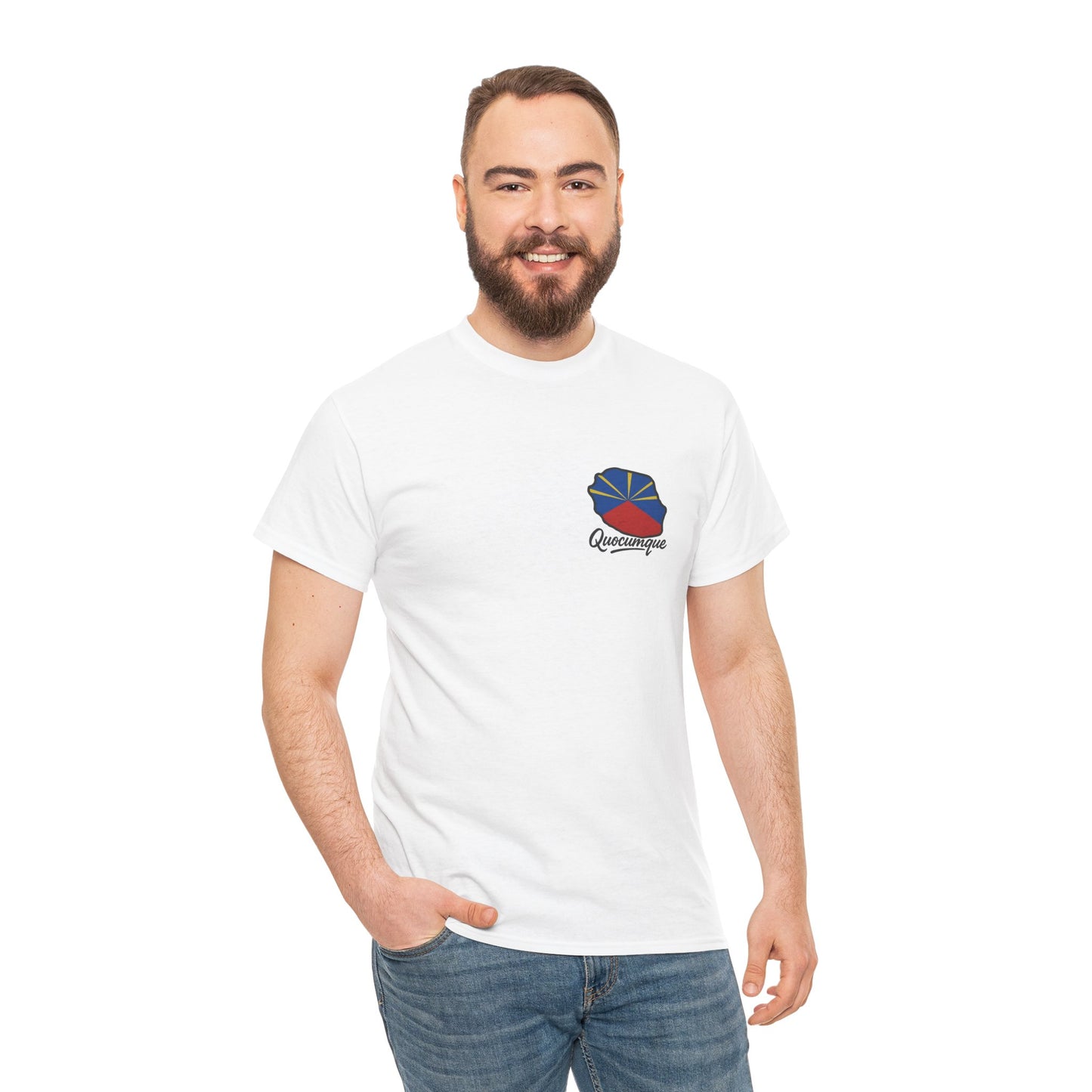 T-shirt "Drapeau Pays", Exotisme, Destination Île de La Réunion, Confort Coton, Sobre, Elégant, Souvenir Unique, Cadeau, Unisexe, Esprit Voyageur