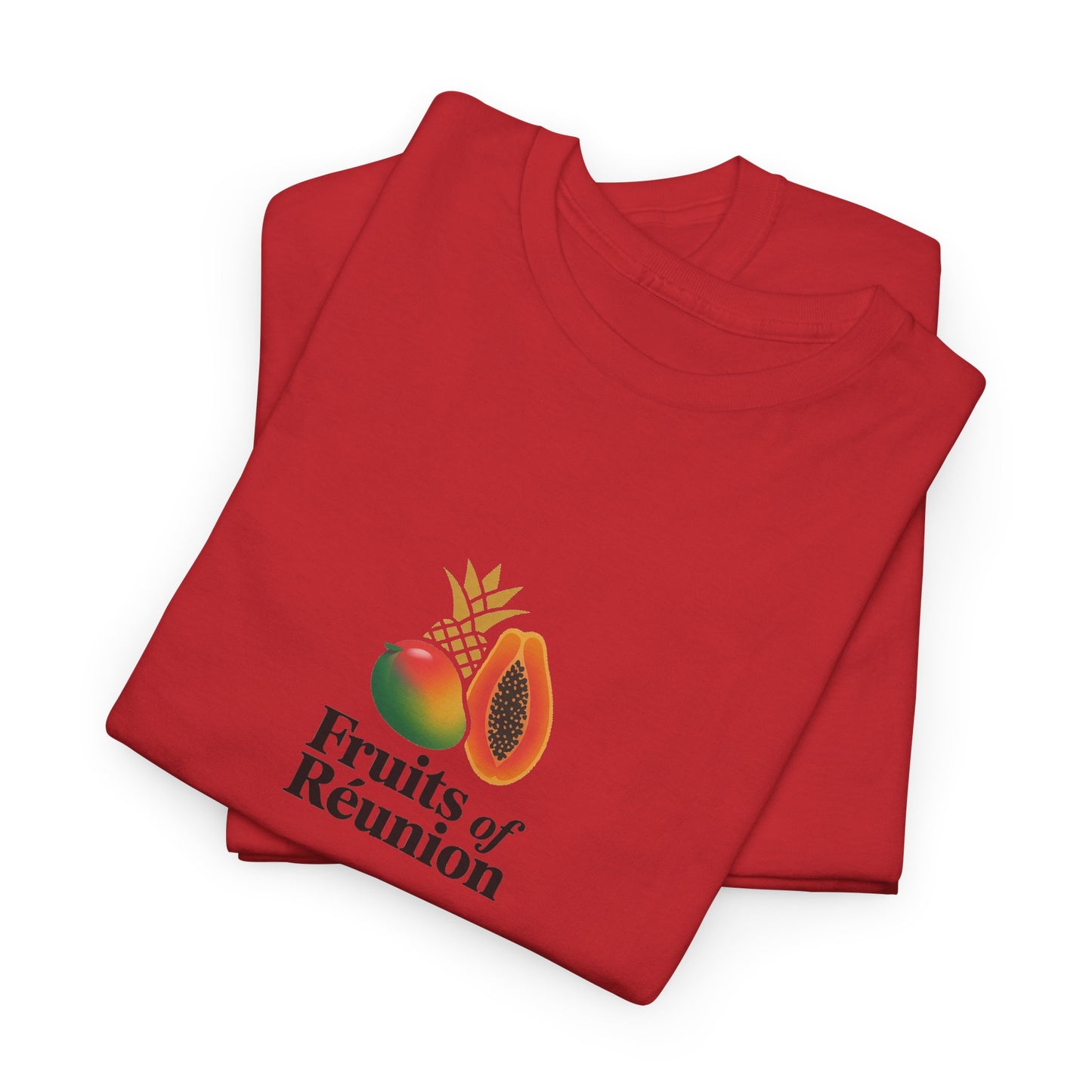 T-shirt "Fruits of Réunion", Île de La Réunion, Confort Coton, Sobre, Elégant, Souvenir Unique, Cadeau, Unisexe, Esprit Voyageur