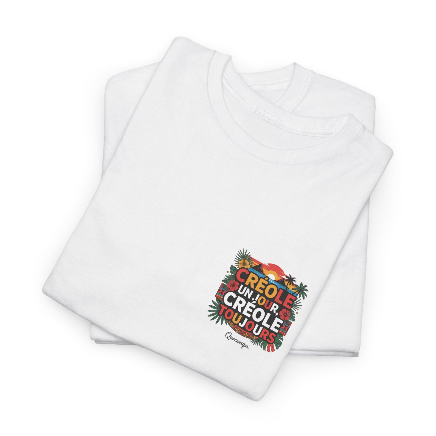 T-shirt Quocumque "Créole" Île de La Réunion", Confort Coton, Sobre, Elégant, Souvenir Unique, Cadeau, Unisexe, Esprit Voyageur