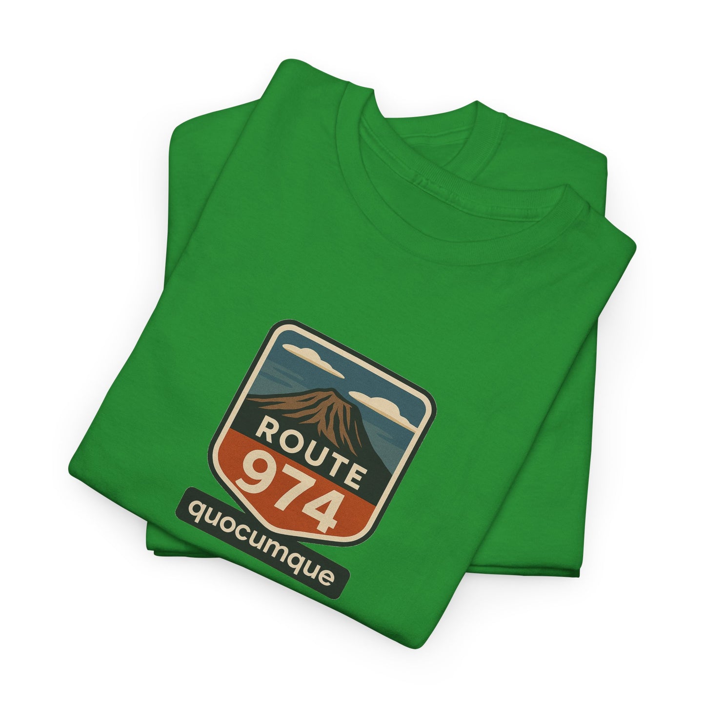 T-shirt "Route 974", Volcan, Exotisme, Destination Île de La Réunion, Confort Coton, Sobre, Elégant, Souvenir Unique, Cadeau, Unisexe, Esprit Voyageur