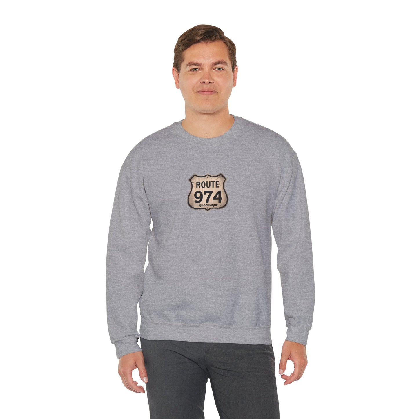 Sweat-Shirt Quocumque "Route 974", Destination l'Île De La Réunion, Adulte, Homme, Femme, Sportive, Sportif, Décontracté, Élégant, Classique,