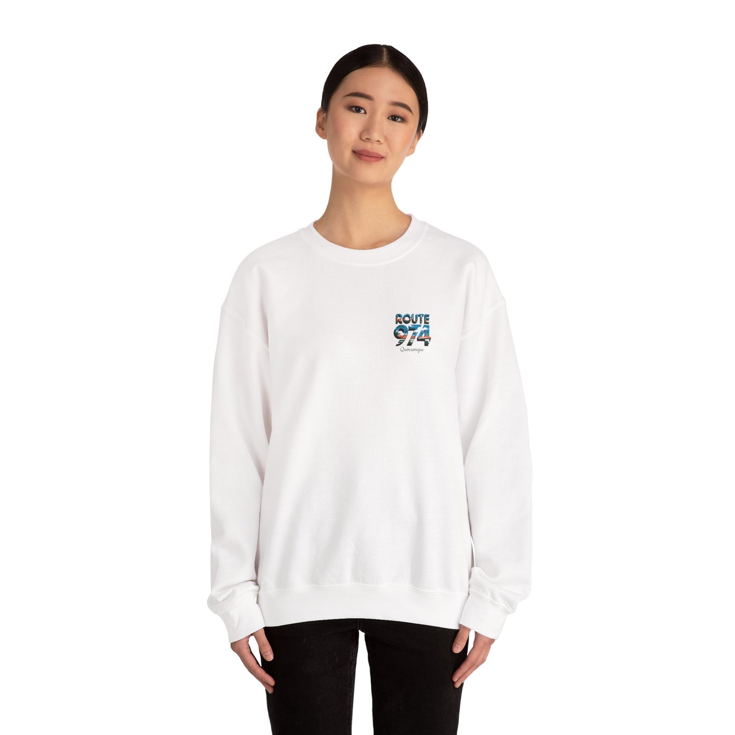 Sweat-Shirt Quocumque "Route 974", Exotique, Destination l'Île De La Réunion, Adulte, Homme, Femme, Sportive, Sportif, Décontracté, Élégant, Classique,