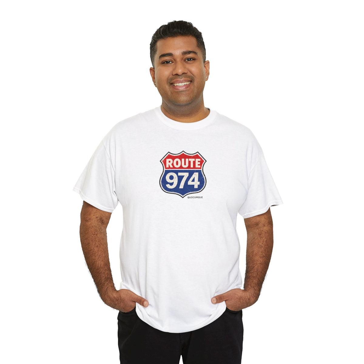 T-shirt "Route 974", Exotisme, Destination Île de La Réunion, Confort Coton, Sobre, Elégant, Souvenir Unique, Cadeau, Unisexe, Esprit Voyageur