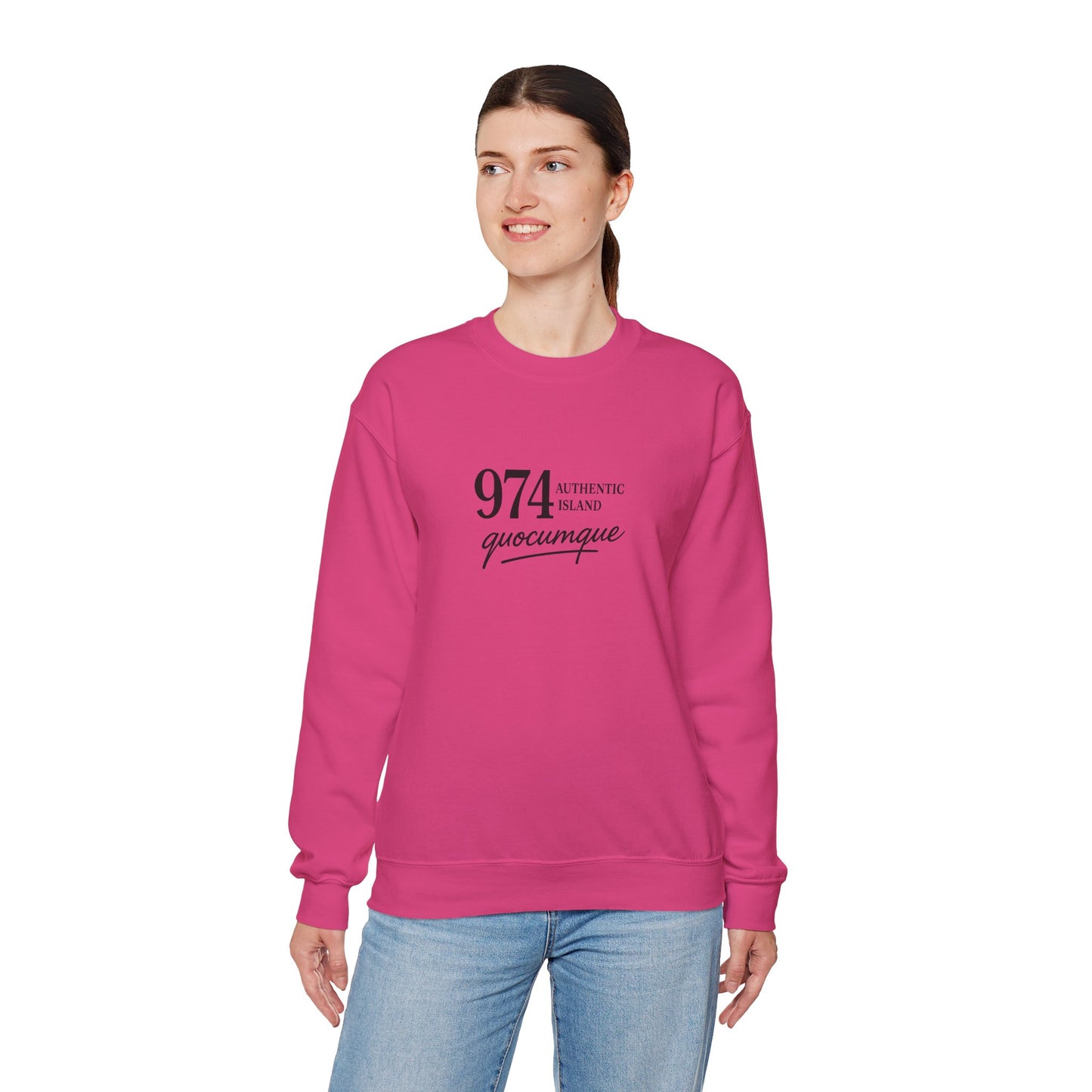 Sweat-Shirt Quocumque "974 Authentic Island", Exotique, Destination l'Île De La Réunion, Adulte, Homme, Femme, Sportive, Sportif, Décontracté, Élégant, Classique,
