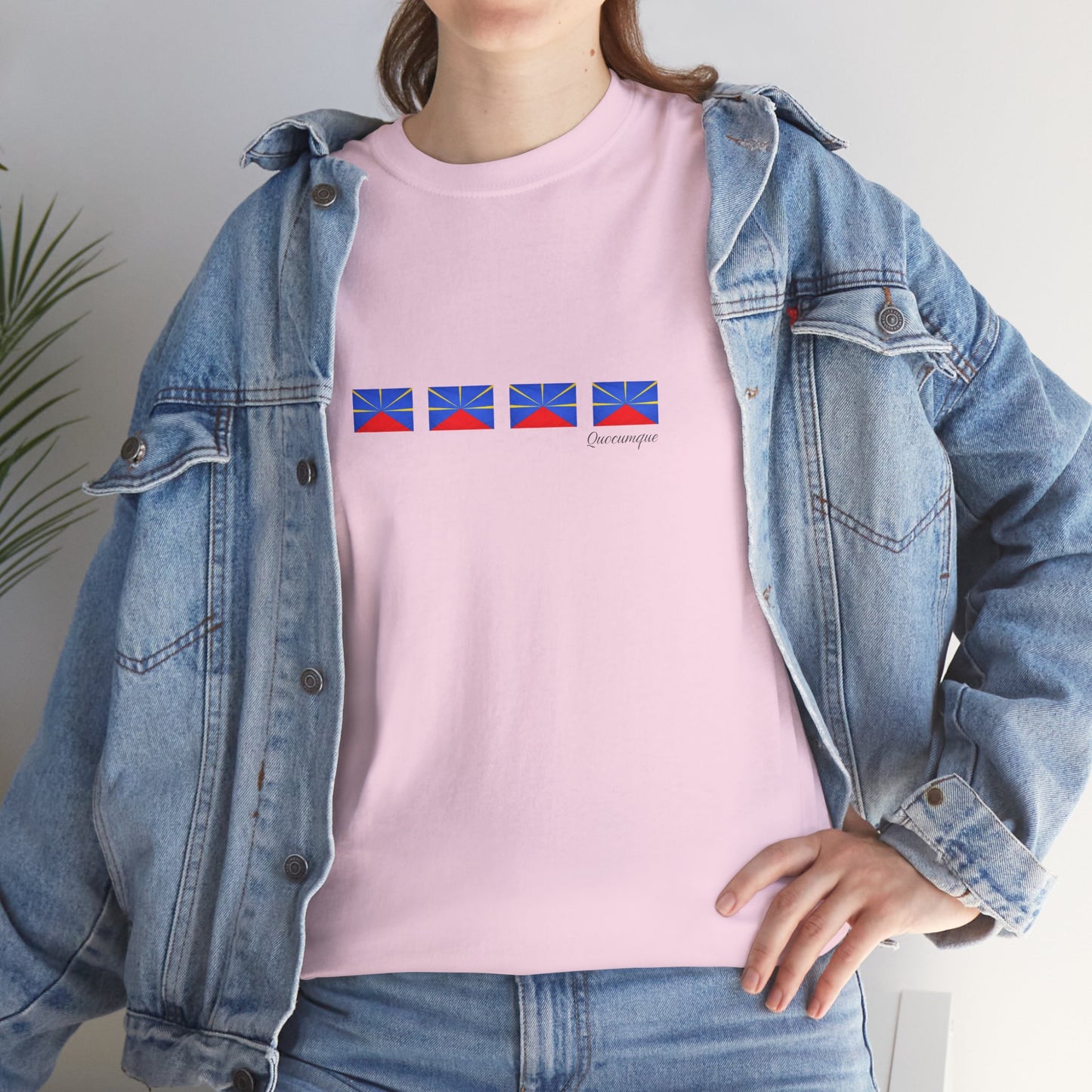 T-shirt "Drapeaux Île de La Réunion", Confort Coton, Sobre, Elégant, Souvenir Unique, Cadeau, Unisexe, Esprit Voyageur