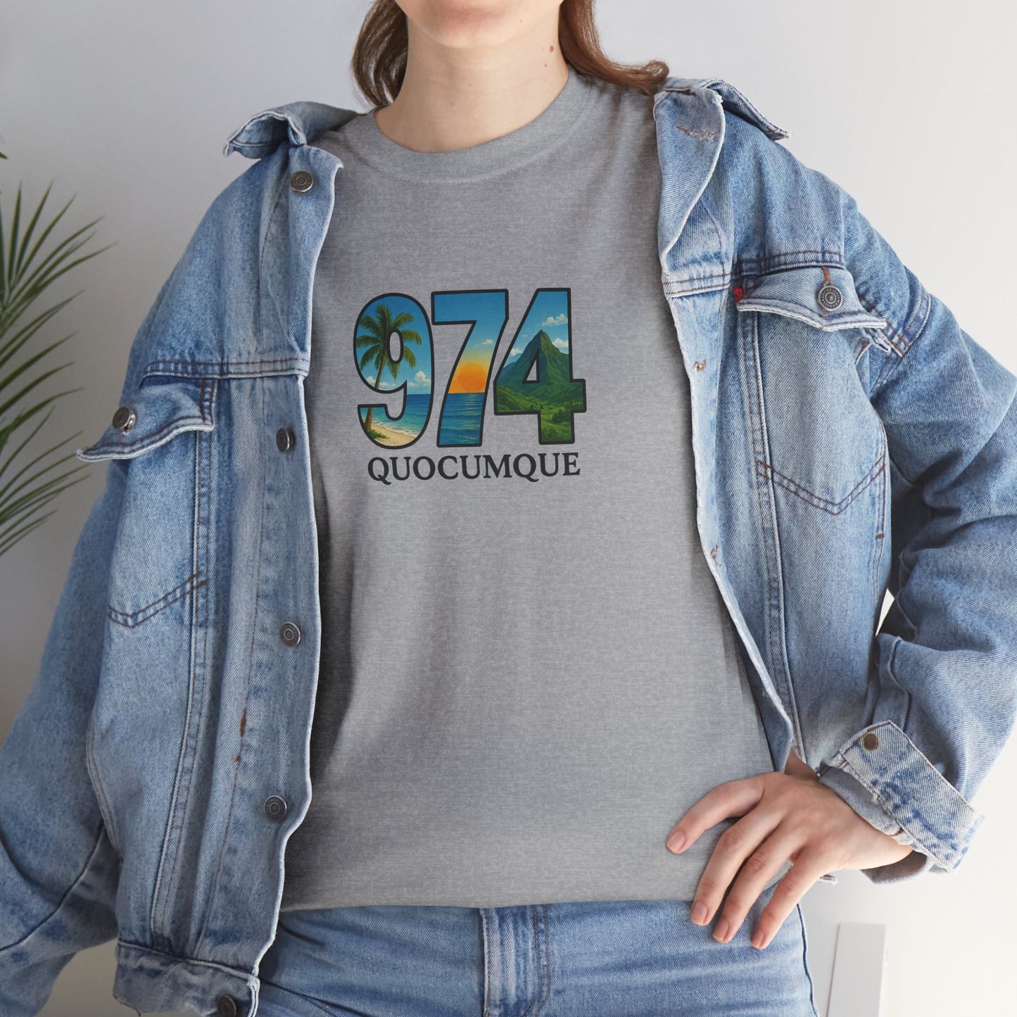 T-shirt "974", Île de La Réunion, Confort Coton, Sobre, Elégant, Souvenir Unique, Cadeau, Unisexe, Esprit Voyageur
