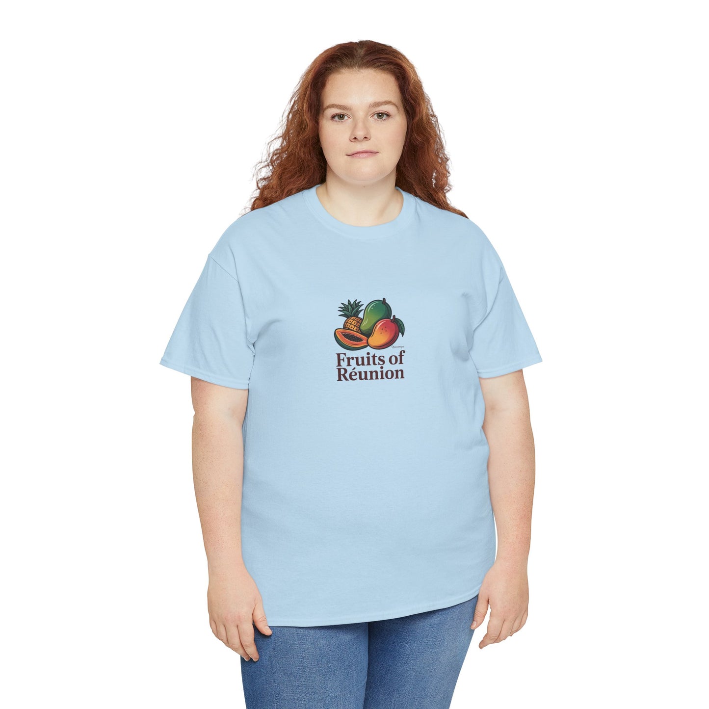 T-shirt "Fruits of Réunion", Île de La Réunion, Confort Coton, Sobre, Elégant, Souvenir Unique, Cadeau, Unisexe, Esprit Voyageur