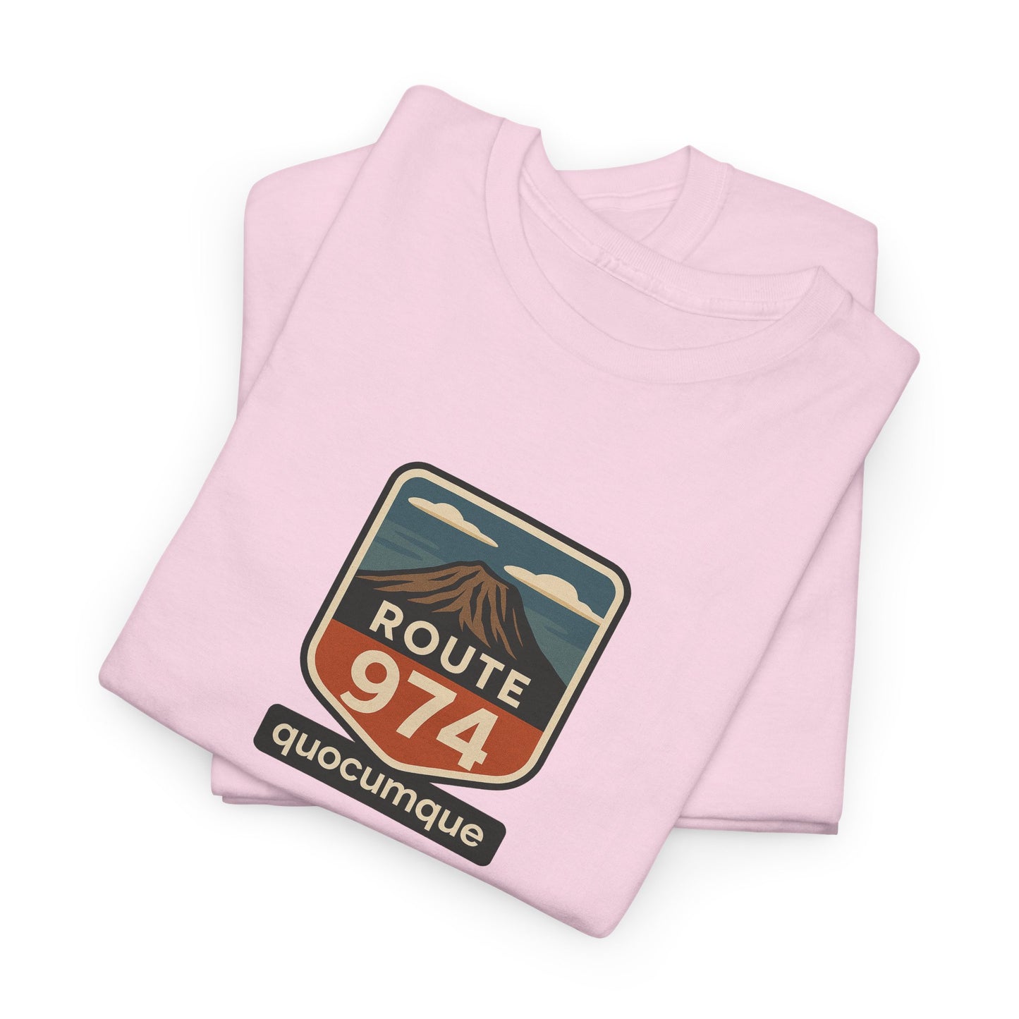 T-shirt "Route 974", Volcan, Exotisme, Destination Île de La Réunion, Confort Coton, Sobre, Elégant, Souvenir Unique, Cadeau, Unisexe, Esprit Voyageur