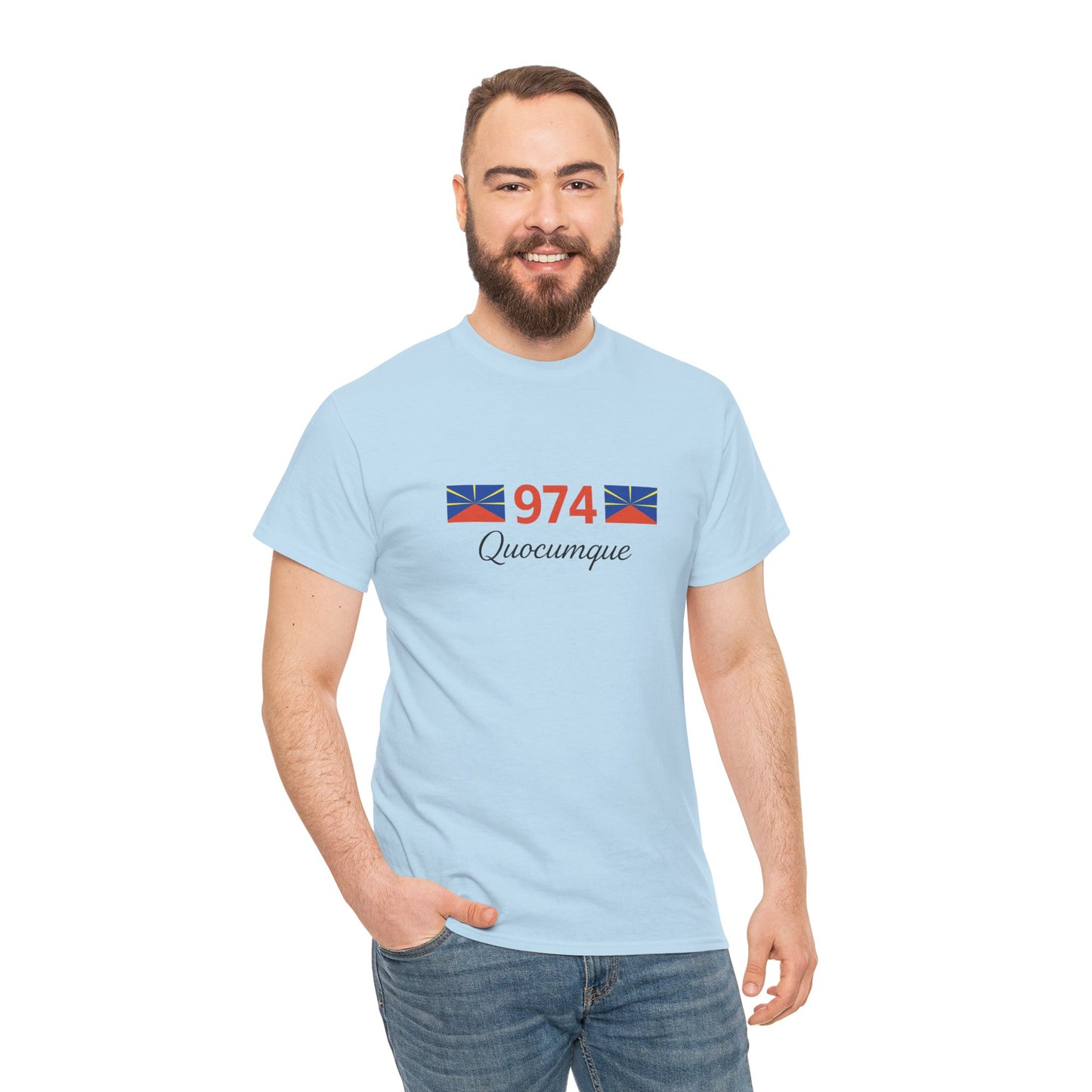 T-shirt "974 Drapeaux", Île de La Réunion, Confort Coton, Sobre, Elégant, Souvenir Unique, Cadeau, Unisexe, Esprit Voyageur