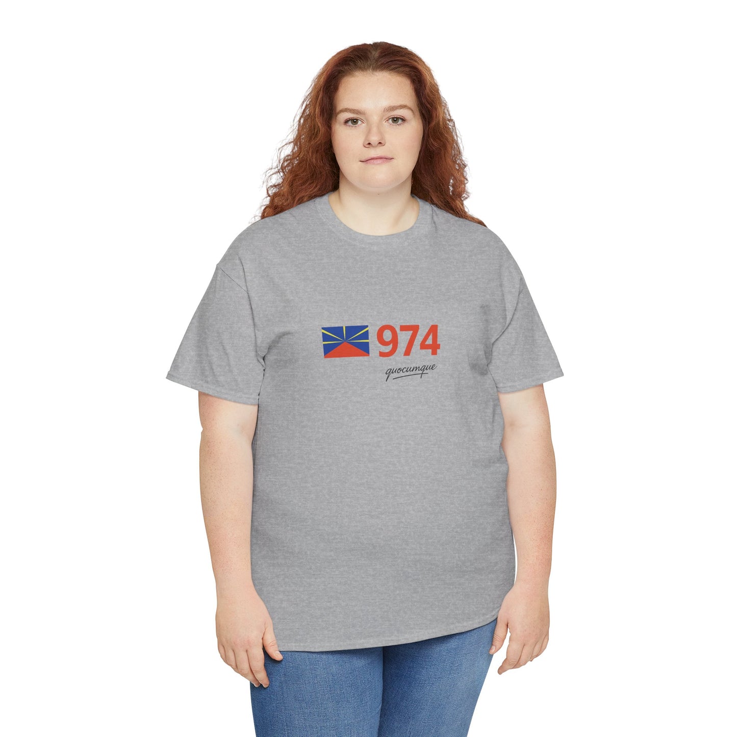 T-shirt "974 Drapeau", Île de La Réunion, Confort Coton, Sobre, Elégant, Souvenir Unique, Cadeau, Unisexe, Esprit Voyageur