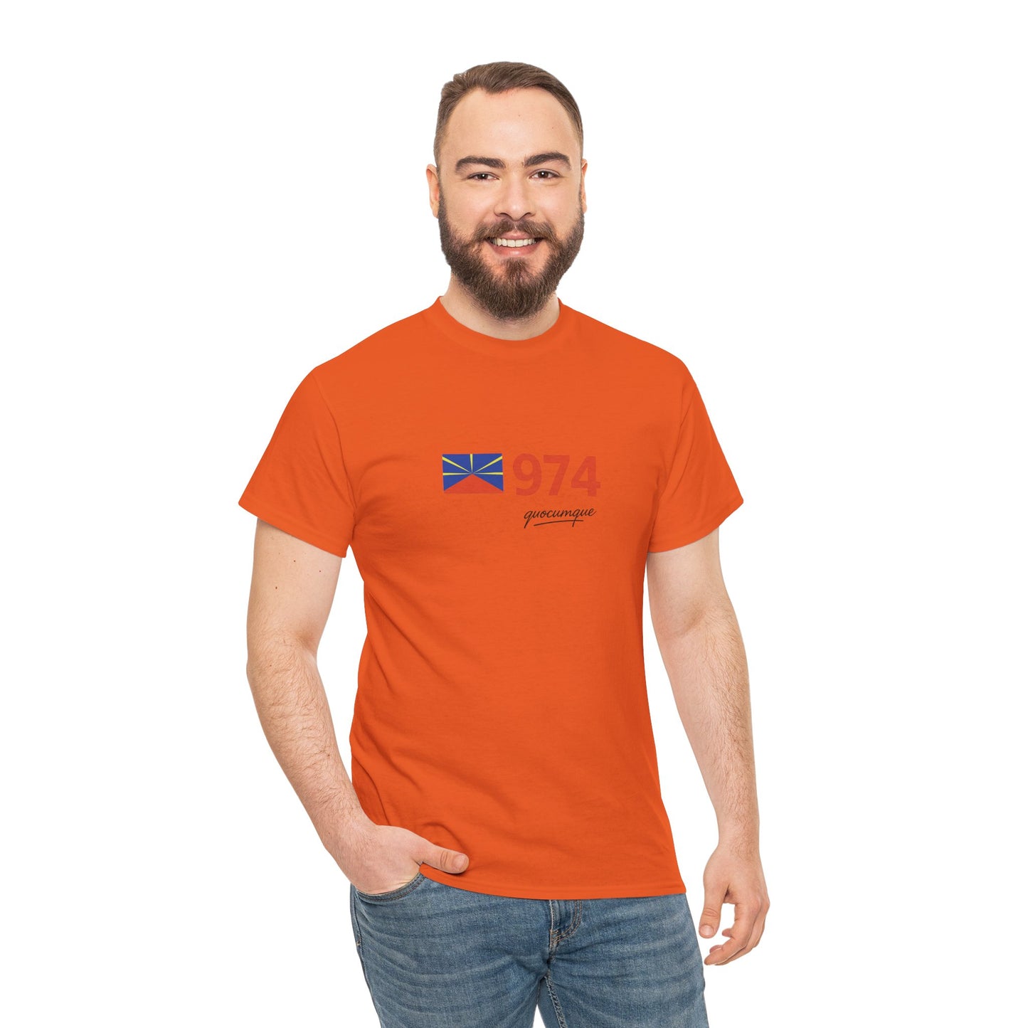 T-shirt "974 Drapeau", Île de La Réunion, Confort Coton, Sobre, Elégant, Souvenir Unique, Cadeau, Unisexe, Esprit Voyageur