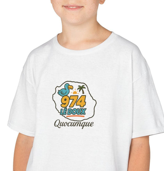 T-shirt "974 Lé Doux", Île de La Réunion, Douceur Coton, Pour les enfants de 5-6 ans( Taille XS), Pour les 7-8 ans( taille S), Pour les 9-10 ans( taille M), Pour les 11-12 ans( taille L), Pour les 13-14 ans( taille XLS)
