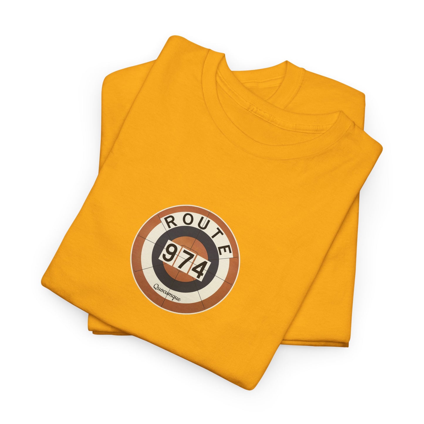 T-shirt "Route 974", Cible, Exotisme, Destination Île de La Réunion, Confort Coton, Sobre, Elégant, Souvenir Unique, Cadeau, Unisexe, Esprit Voyageur