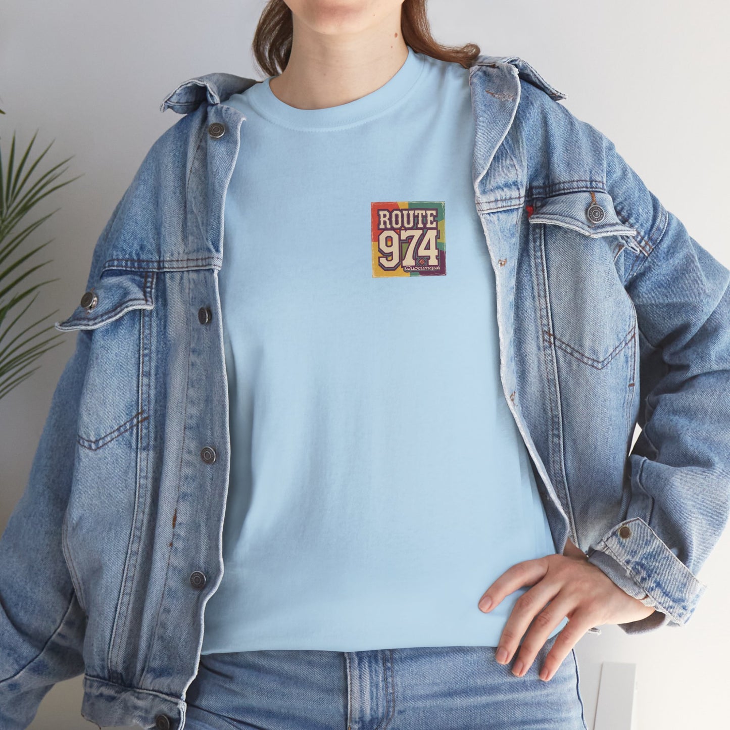 T-shirt "Route 974", Années Hippies, Destination île de La Réunion, Confort Coton, Sobre, Elégant, Souvenir Unique, Cadeau, Unisexe, Esprit Voyageur