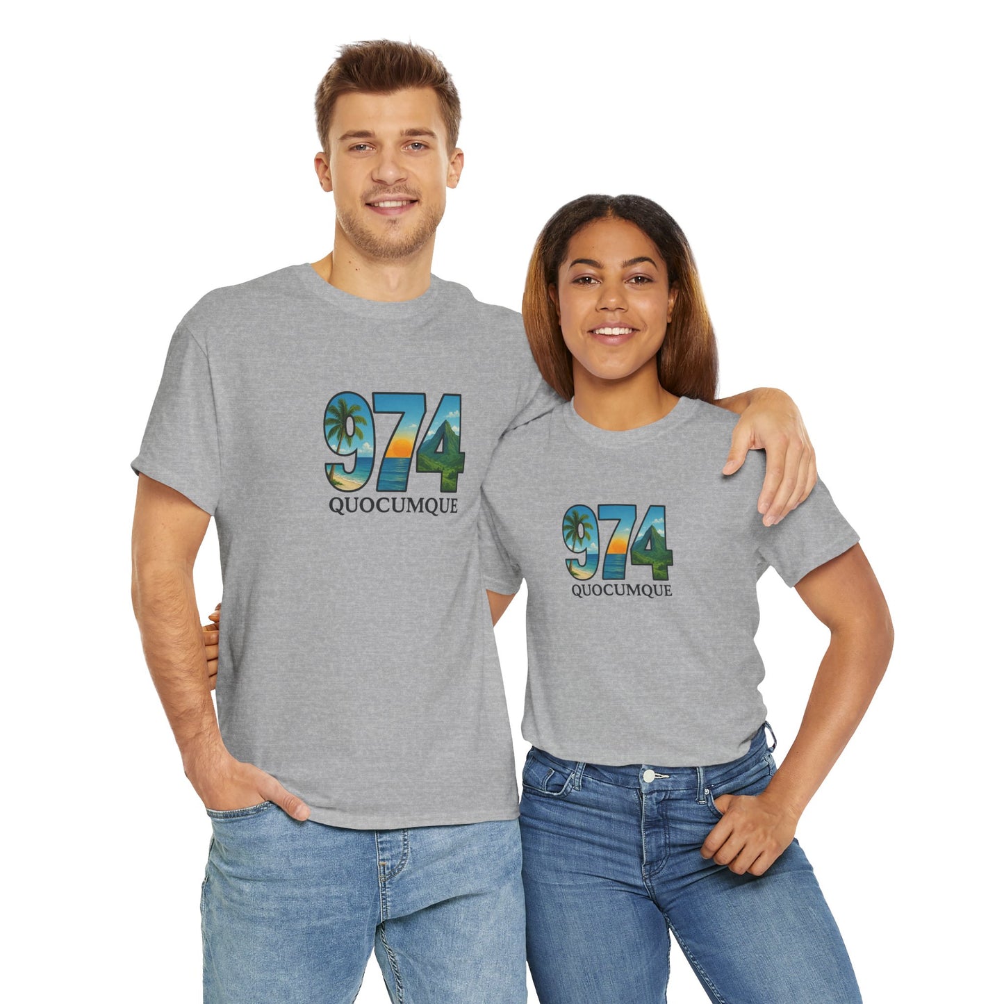 T-shirt "974", Île de La Réunion, Confort Coton, Sobre, Elégant, Souvenir Unique, Cadeau, Unisexe, Esprit Voyageur