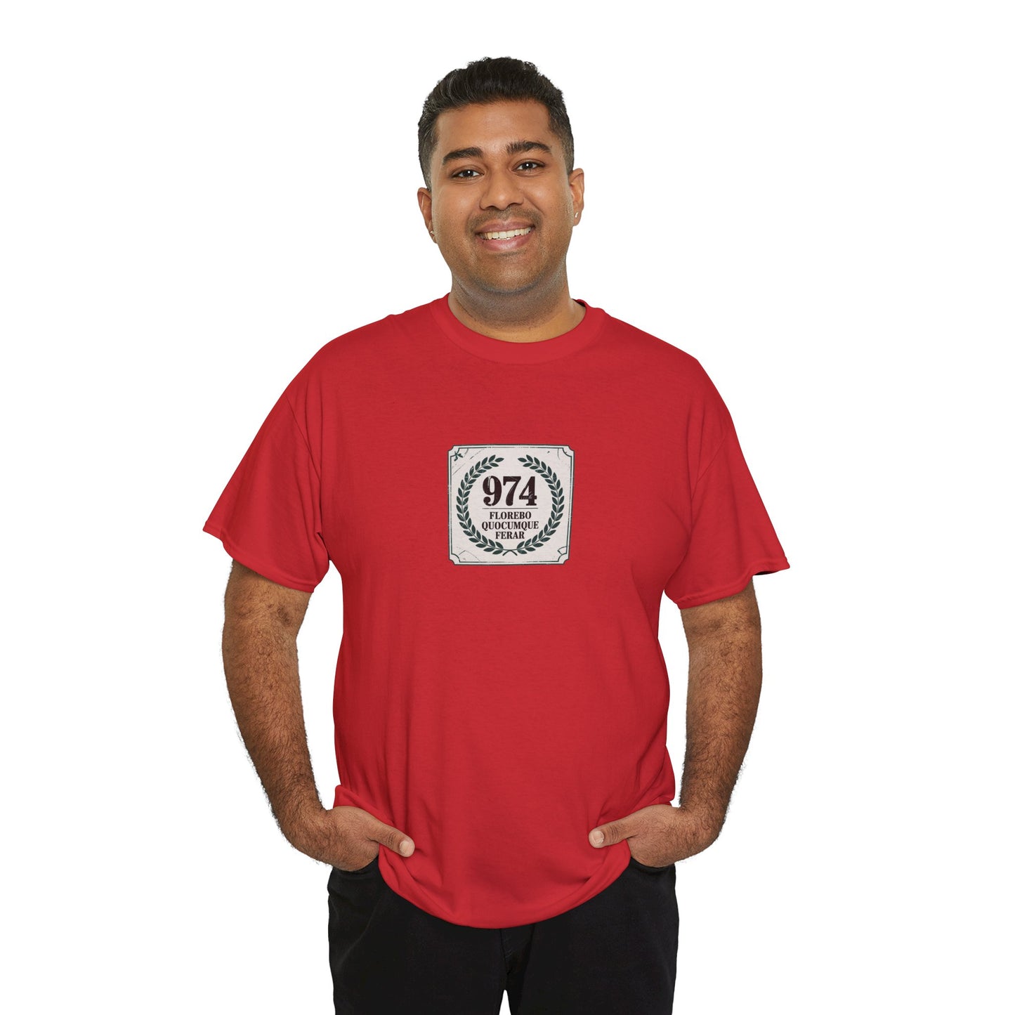 T-shirt "974 Florebo Quocumque Ferar",Île de La Réunion, Confort Coton, Sobre, Elégant, Souvenir Unique, Cadeau, Unisexe, Esprit Voyageur, Adulte