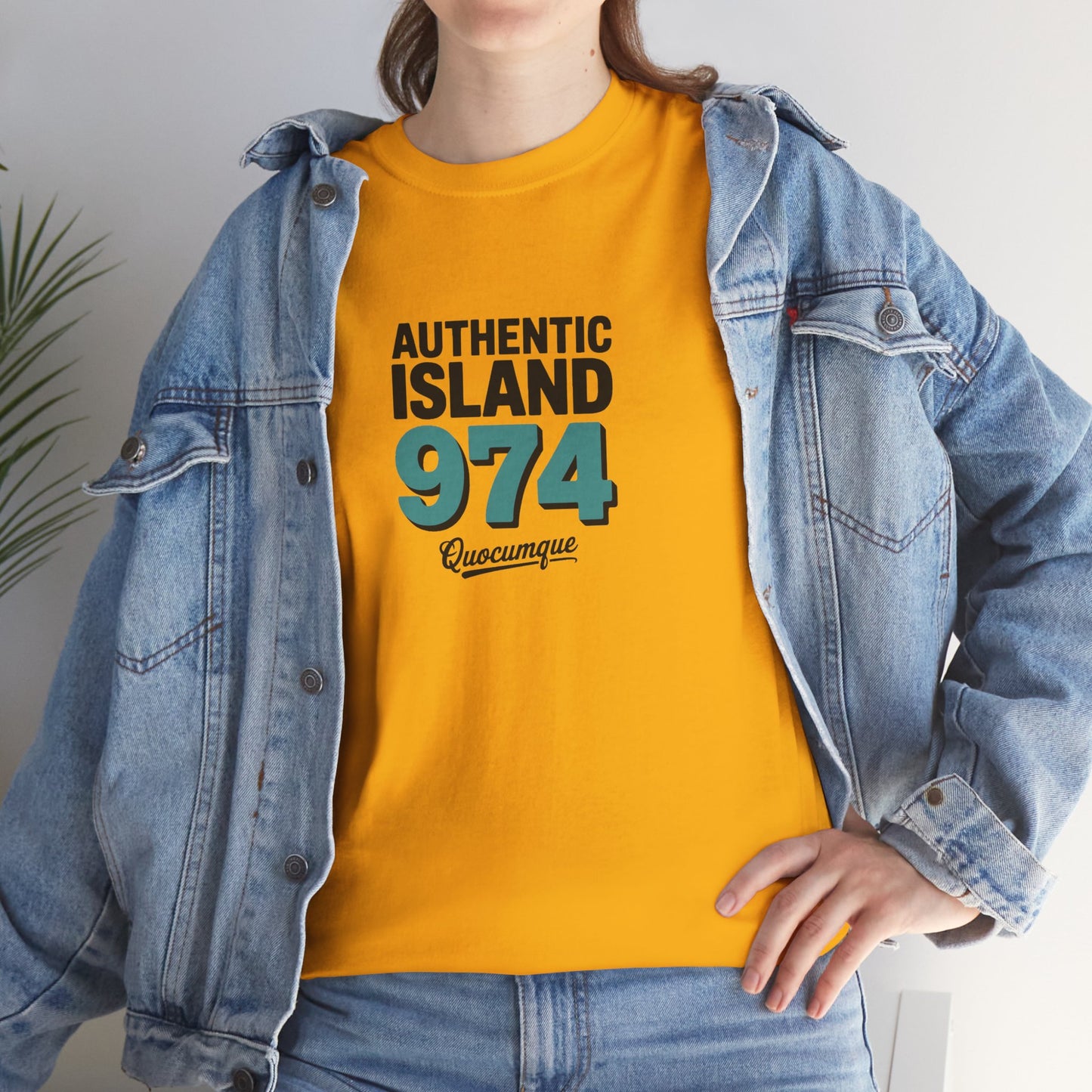 T-shirt " 974 Authentic Island ", Exotisme, Destination Île de La Réunion, Confort Coton, Sobre, Elégant, Souvenir Unique, Cadeau, Unisexe, Esprit Voyageur