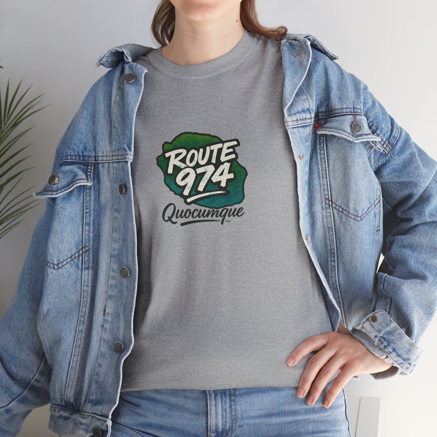 T-shirt "Route 974", Destination Île de La Réunion, Confort Coton, Sobre, Elégant, Souvenir Unique, Cadeau, Unisexe, Esprit Voyageur