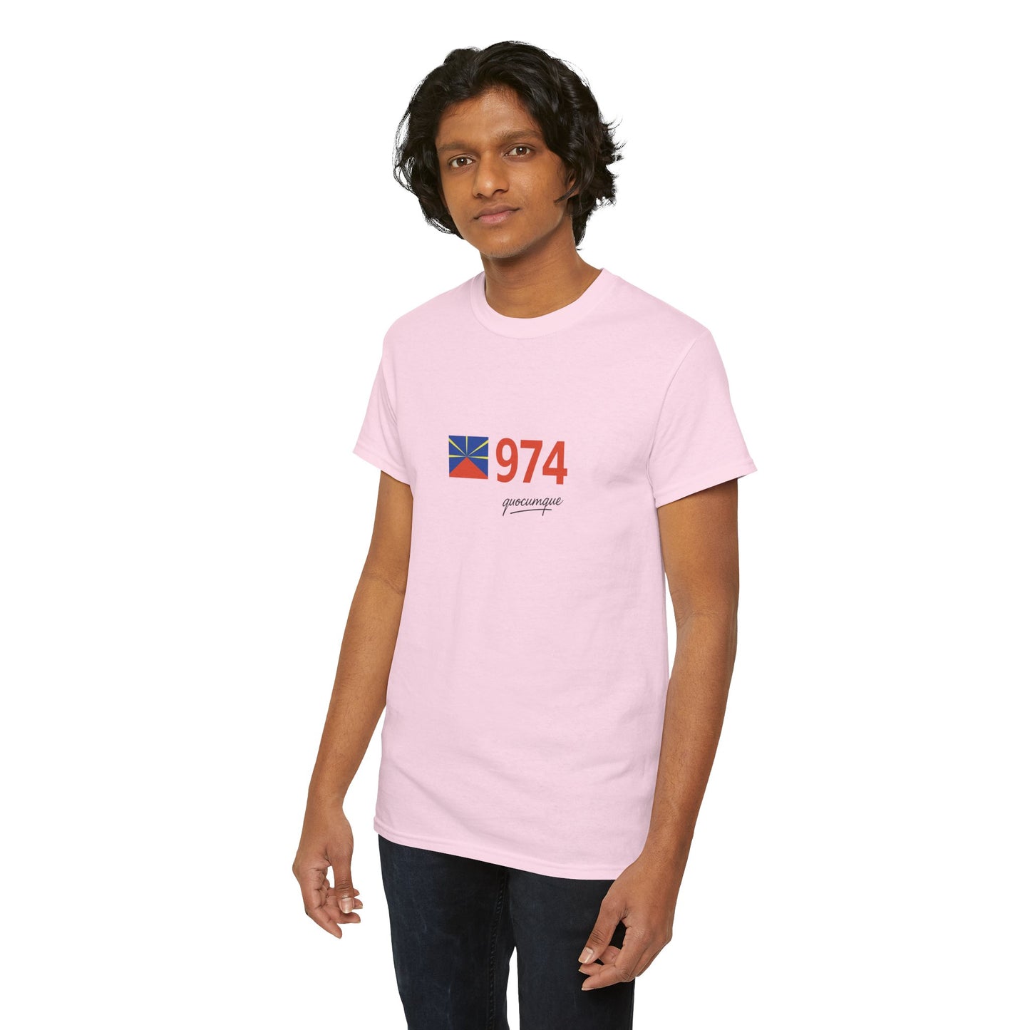 T-shirt "974 Drapeau", Île de La Réunion, Confort Coton, Sobre, Elégant, Souvenir Unique, Cadeau, Unisexe, Esprit Voyageur