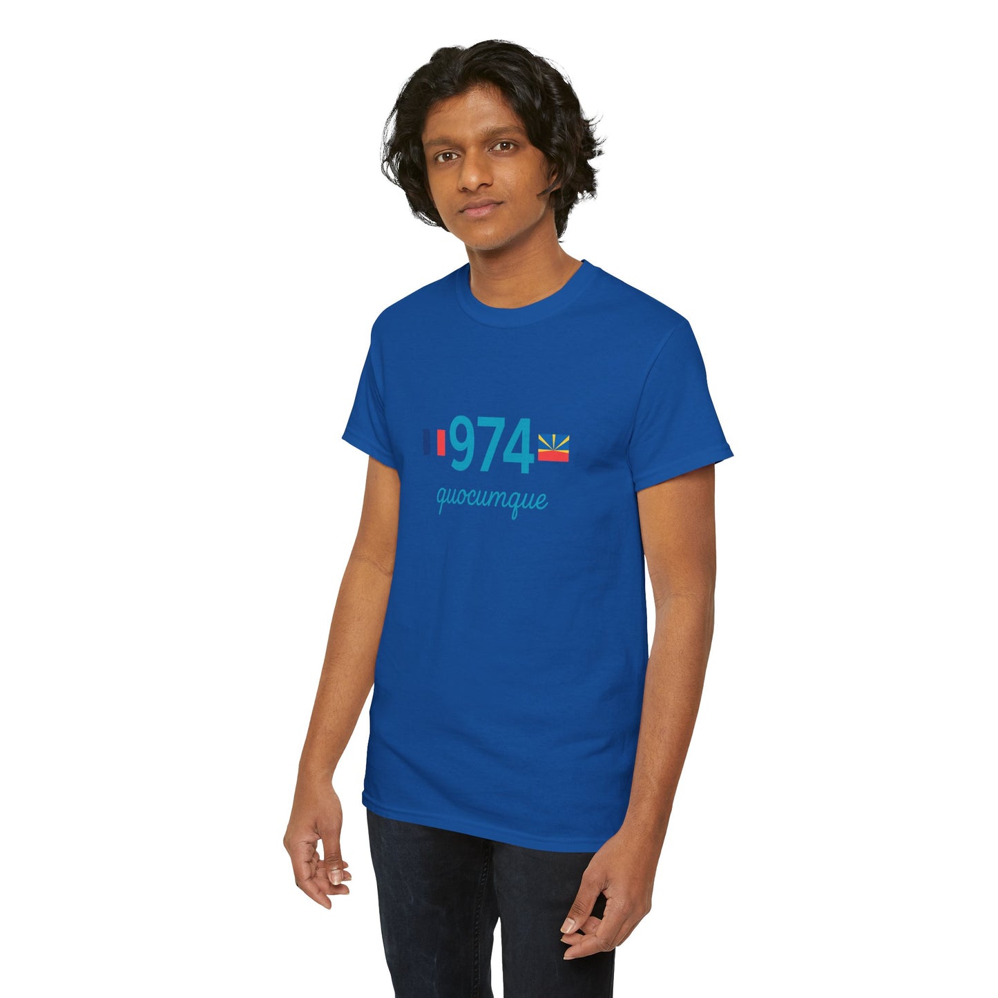 T-shirt "974 Drapeaux", Île de La Réunion, Confort Coton, Sobre, Elégant, Souvenir Unique, Cadeau, Unisexe, Esprit Voyageur