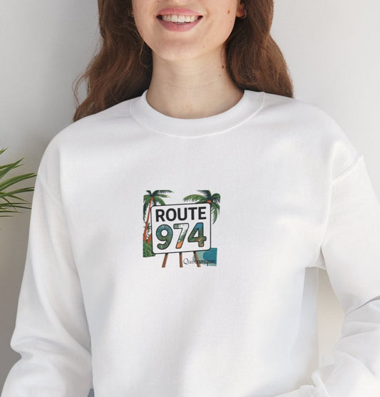 Sweat-Shirt Quocumque "Route 974", Exotique, Destination l'Île De La Réunion, Adulte, Homme, Femme, Sportive, Sportif, Décontracté, Élégant, Classique,