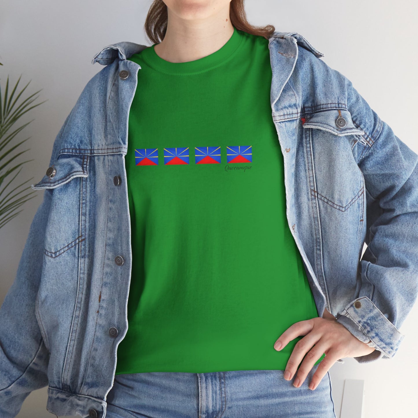 T-shirt "Drapeaux Île de La Réunion", Confort Coton, Sobre, Elégant, Souvenir Unique, Cadeau, Unisexe, Esprit Voyageur