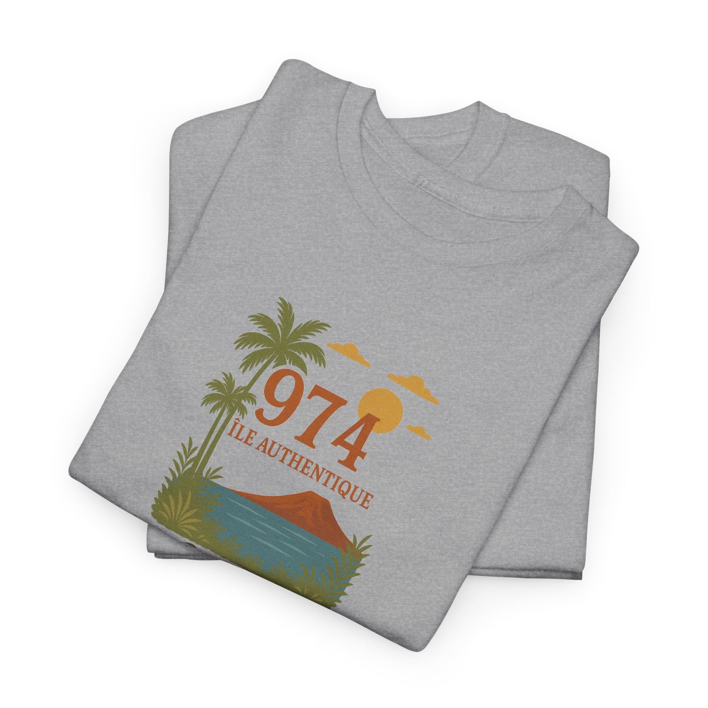 T-shirt "974 Île Authentique", Exotisme, Destination Île de La Réunion, Confort Coton, Sobre, Elégant, Souvenir Unique, Cadeau, Unisexe, Esprit Voyageur
