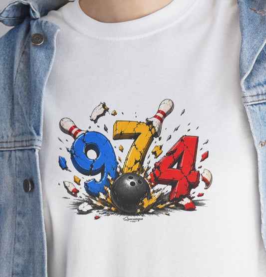 T-shirt " 974 Bowling ", Destination Île de La Réunion, Confort Coton, Sobre, Elégant, Souvenir Unique, Vêtement Adulte, Unisexe, Esprit Voyageur