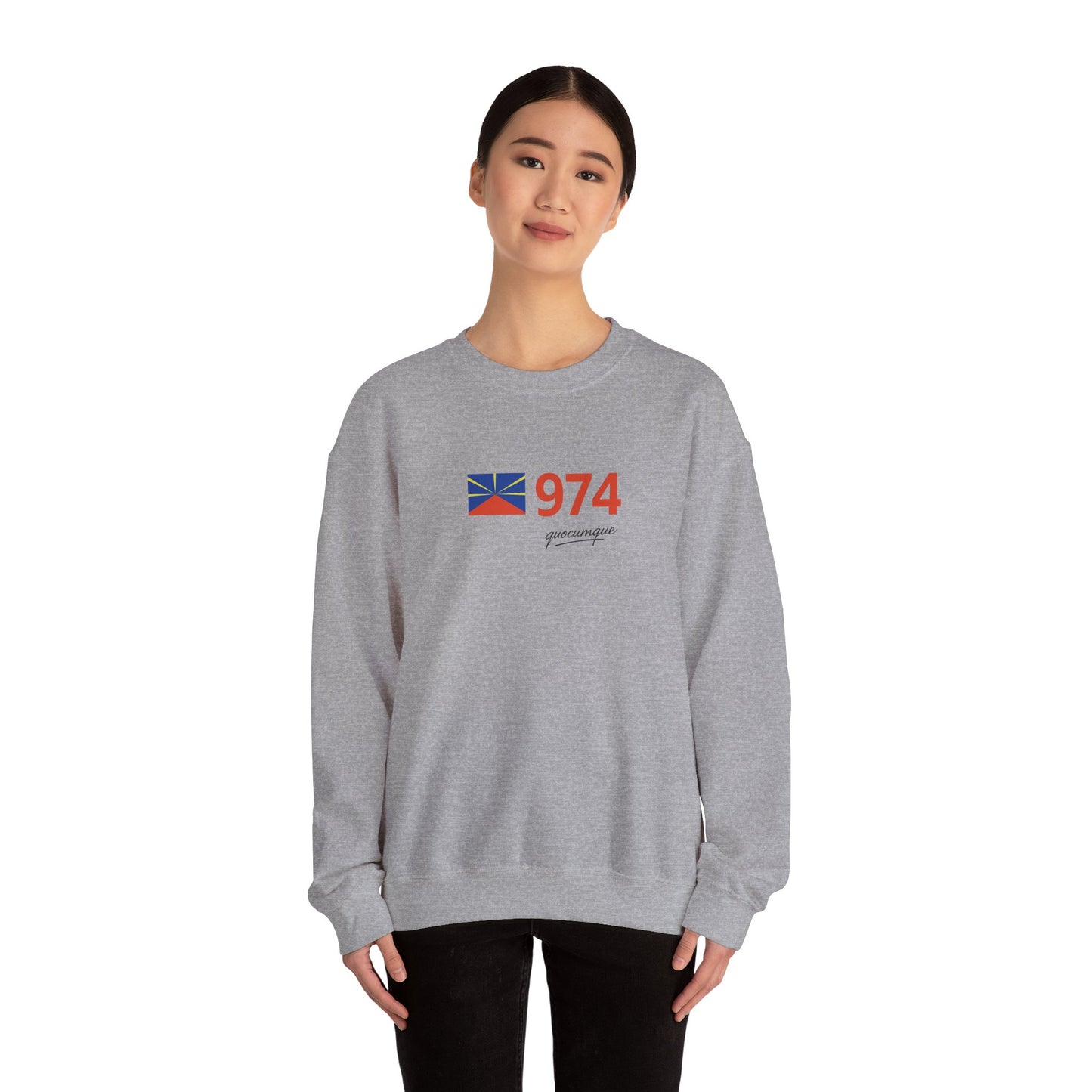 Copy of Sweat Quocumque "974 drapeau", Exotique, Destination Île De La Réunion, Adulte, Homme, Femme, Sportive, Sportif, Décontracté, Drapeau Régional