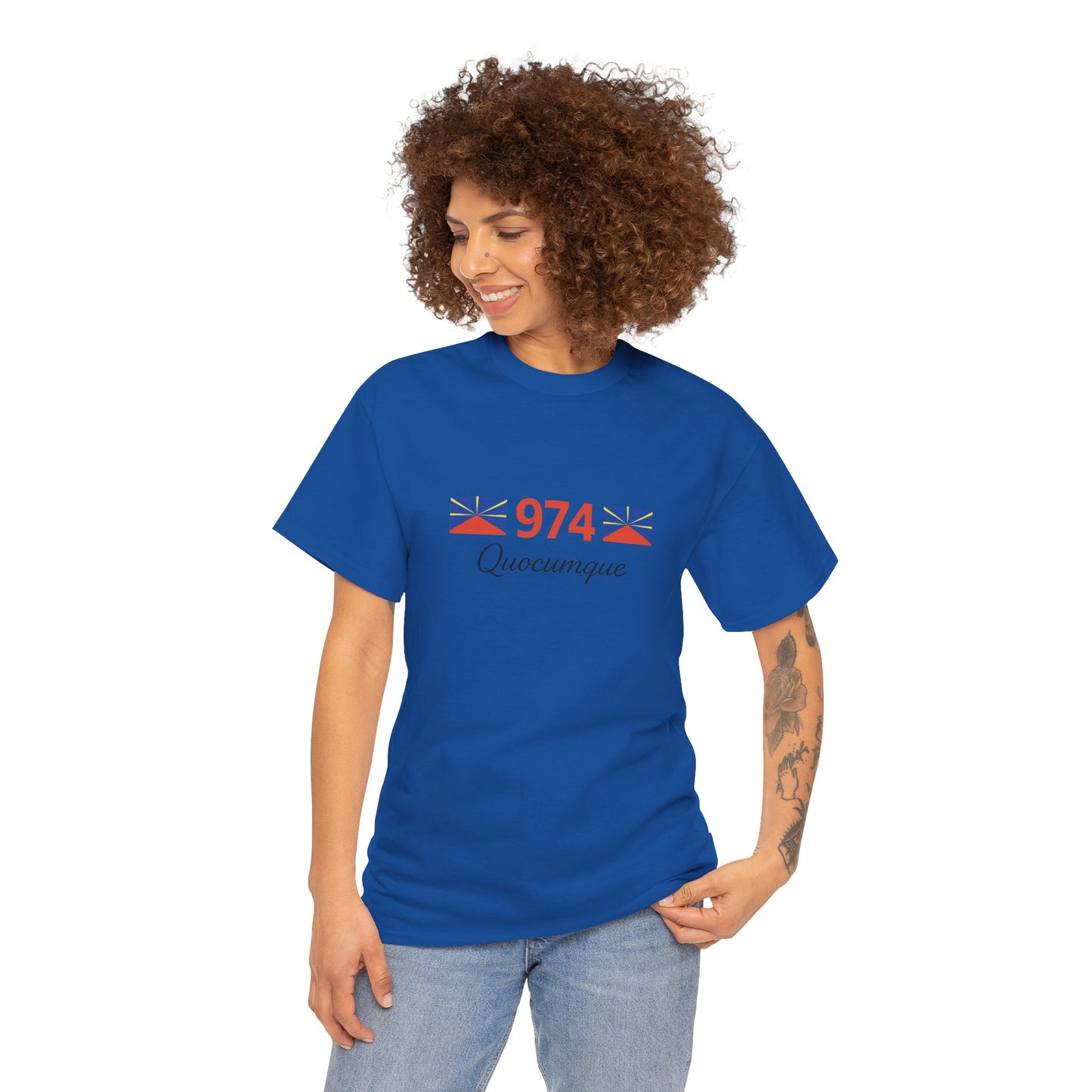 T-shirt "974 Drapeaux", Île de La Réunion, Confort Coton, Sobre, Elégant, Souvenir Unique, Cadeau, Unisexe, Esprit Voyageur