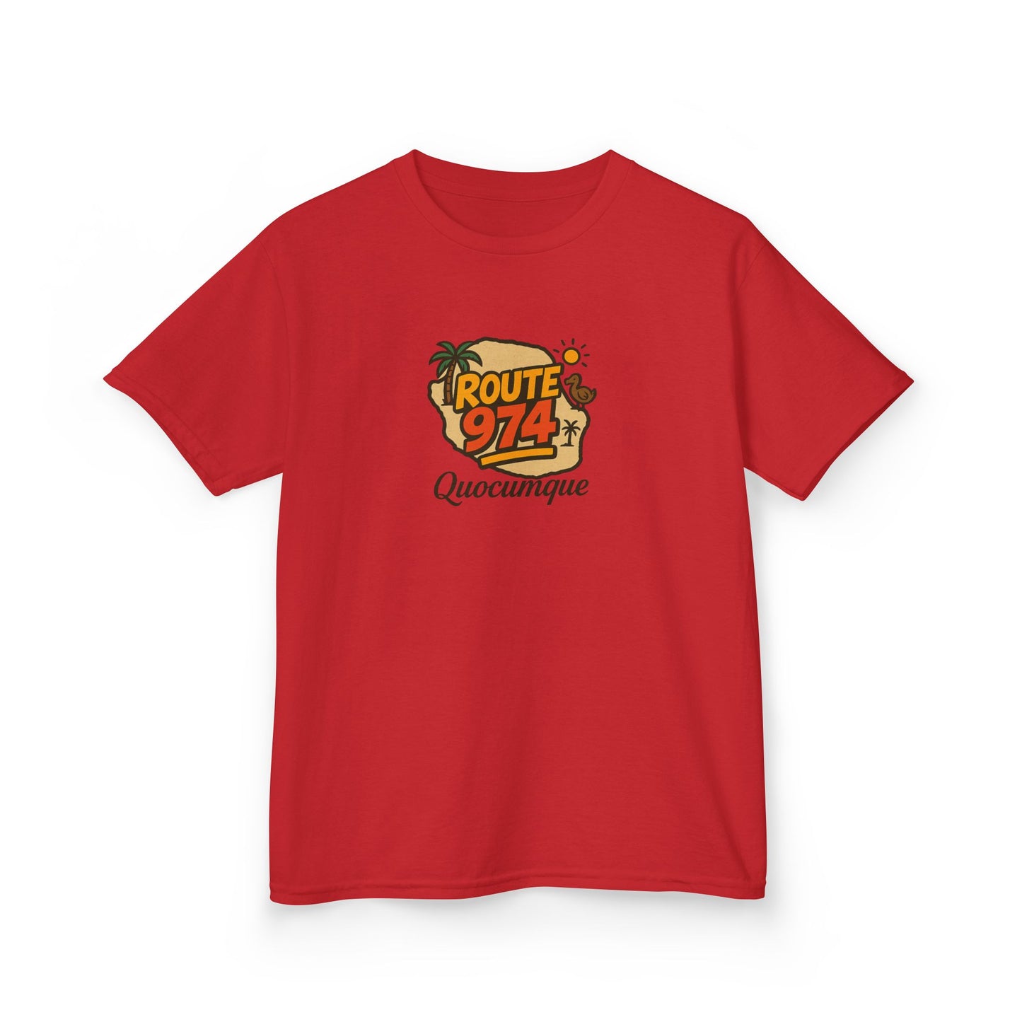 T-shirt "Route 974", Île de La Réunion, Douceur Coton, Pour les enfants de 5-6 ans( Taille XS), Pour les 7-8 ans( taille S), Pour les 9-10 ans( taille M), Pour les 11-12 ans( taille L), Pour les 13-14 ans( taille XLS)