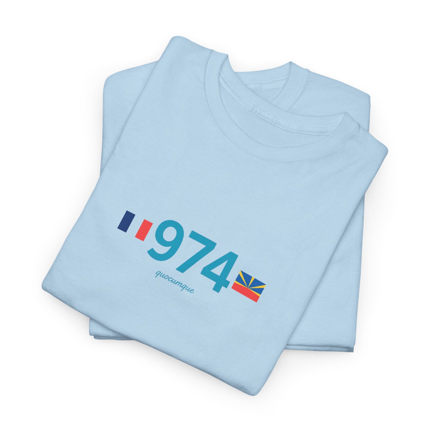 T-shirt "974 Drapeaux", Île de La Réunion, Confort Coton, Sobre, Elégant, Souvenir Unique, Cadeau, Unisexe, Esprit Voyageur